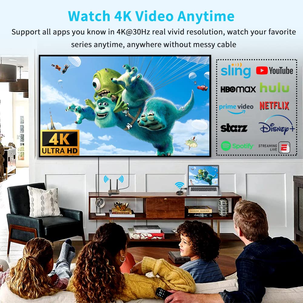 Timbootech Hdmi Wireless Transmitter And Receiver 4K, Dual Screens Hdmi & Vga Live Casting 5G Video/Audio For Laptop, Cable Box,