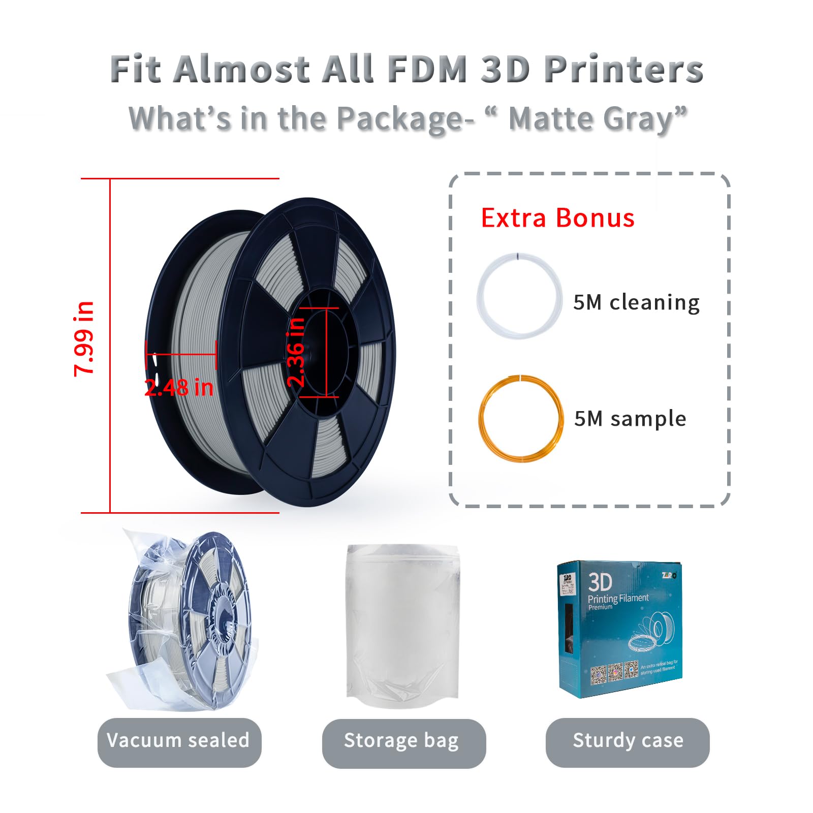 Ziro Matte Pla Filament 175Mm,1Kg 3D Printer Filament,High Toughness Pla,Dimensional Accuracy +  003Mm,Matte Pla Gray