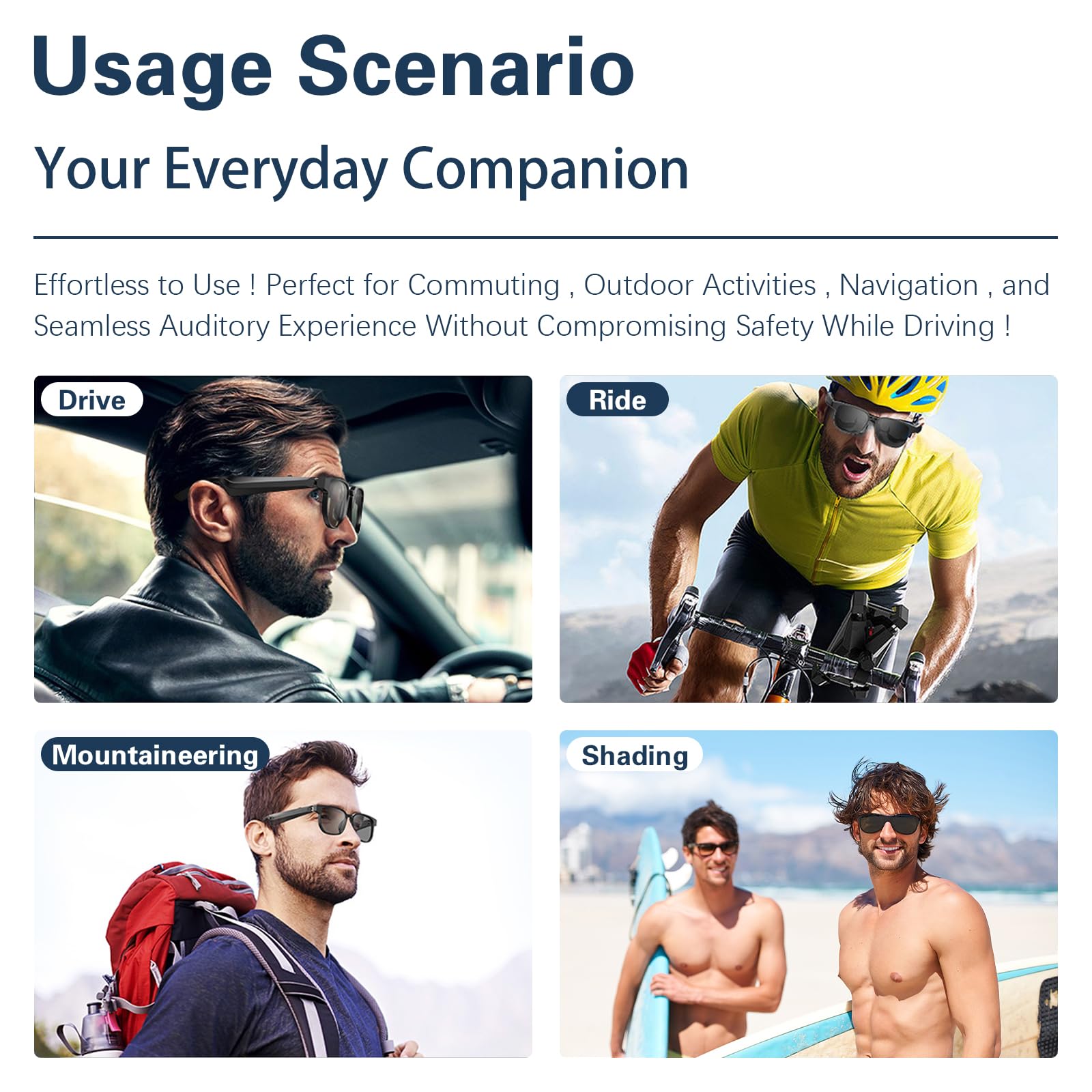 Fostex Smart Wireless Sunglasses, Anti Blue Light Lens, Built In Microphone And Speakers, Open Ear Music And Hands Free Calls, T