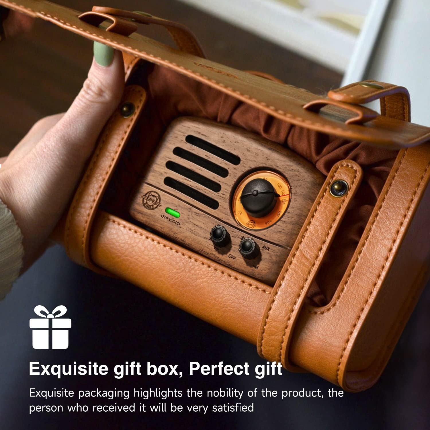 Muzen Portable Bluetooth Speaker, Walnut Wood, FM Radio, 10h+ Playtime, 92X65X56mm, Model 11021010472