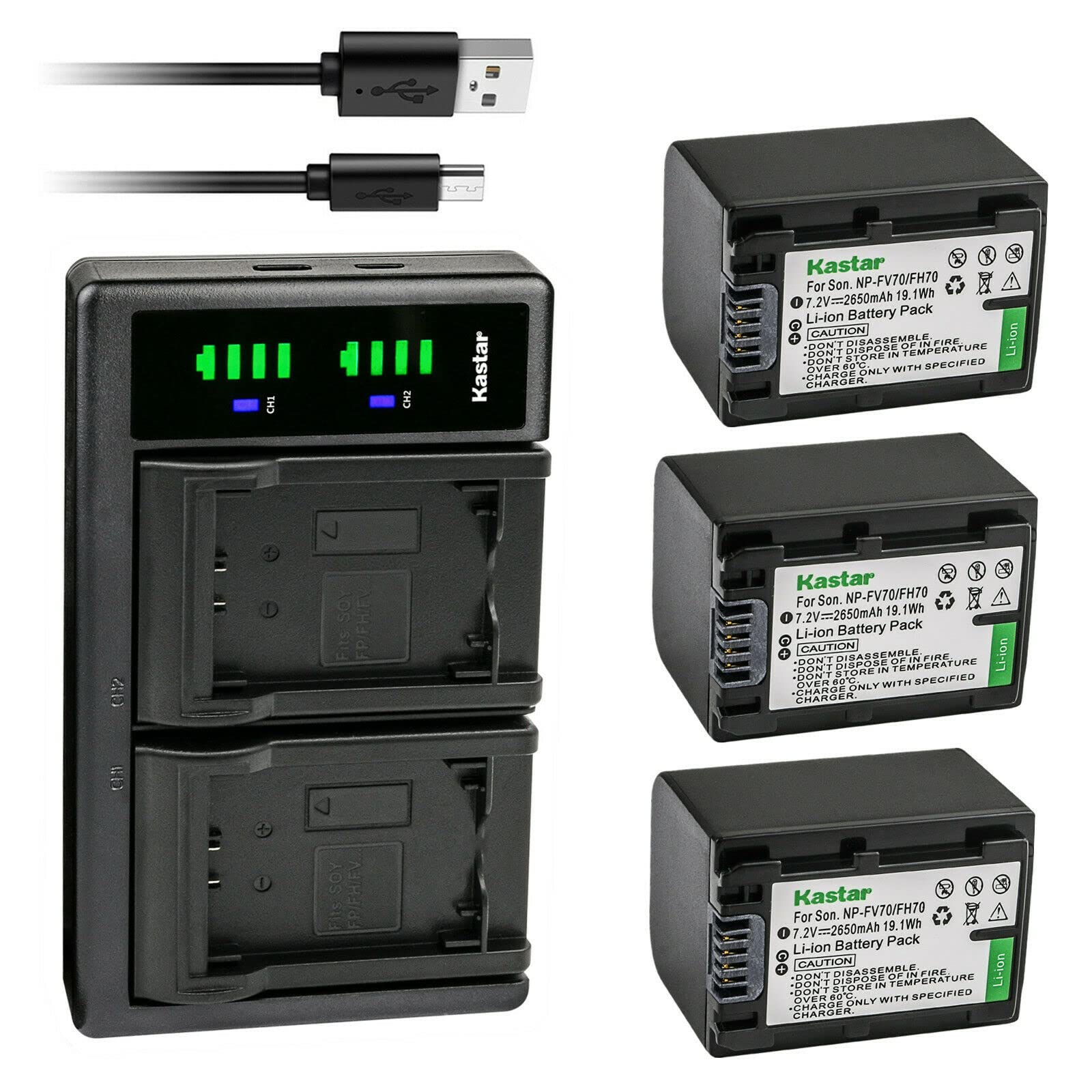 Kastar 3-Pack Battery and LTD2 USB Charger Replacement for Sony DEV-5, DEV-50, DEV-50V, FDR-AX100, FDR-AX100E, FDR-AX700, FDR-AX