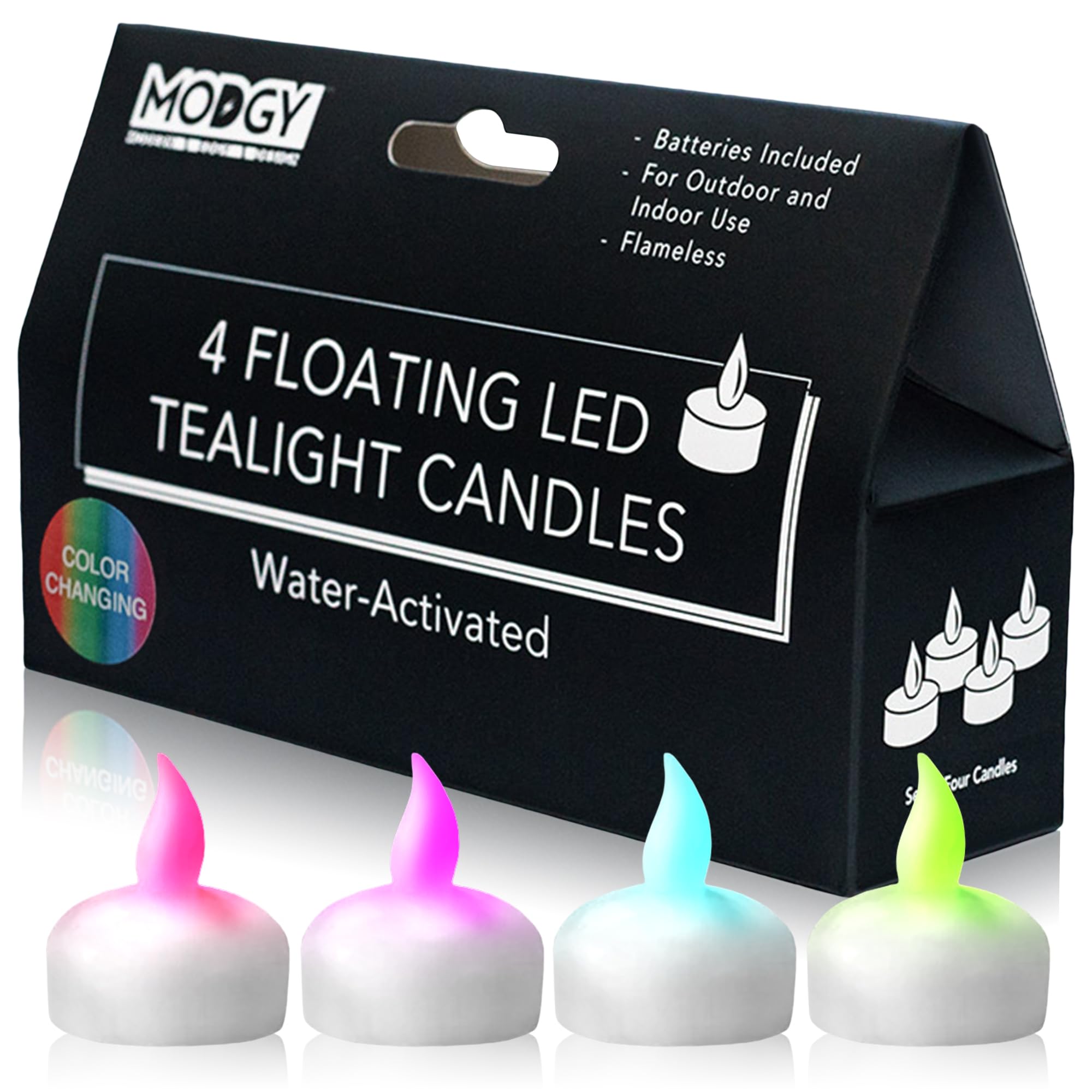 Modgy Led Floating Tealight Candles Flameless Battery Operated Flickering Light Candle, Color Changing, Water Activated, Multi C