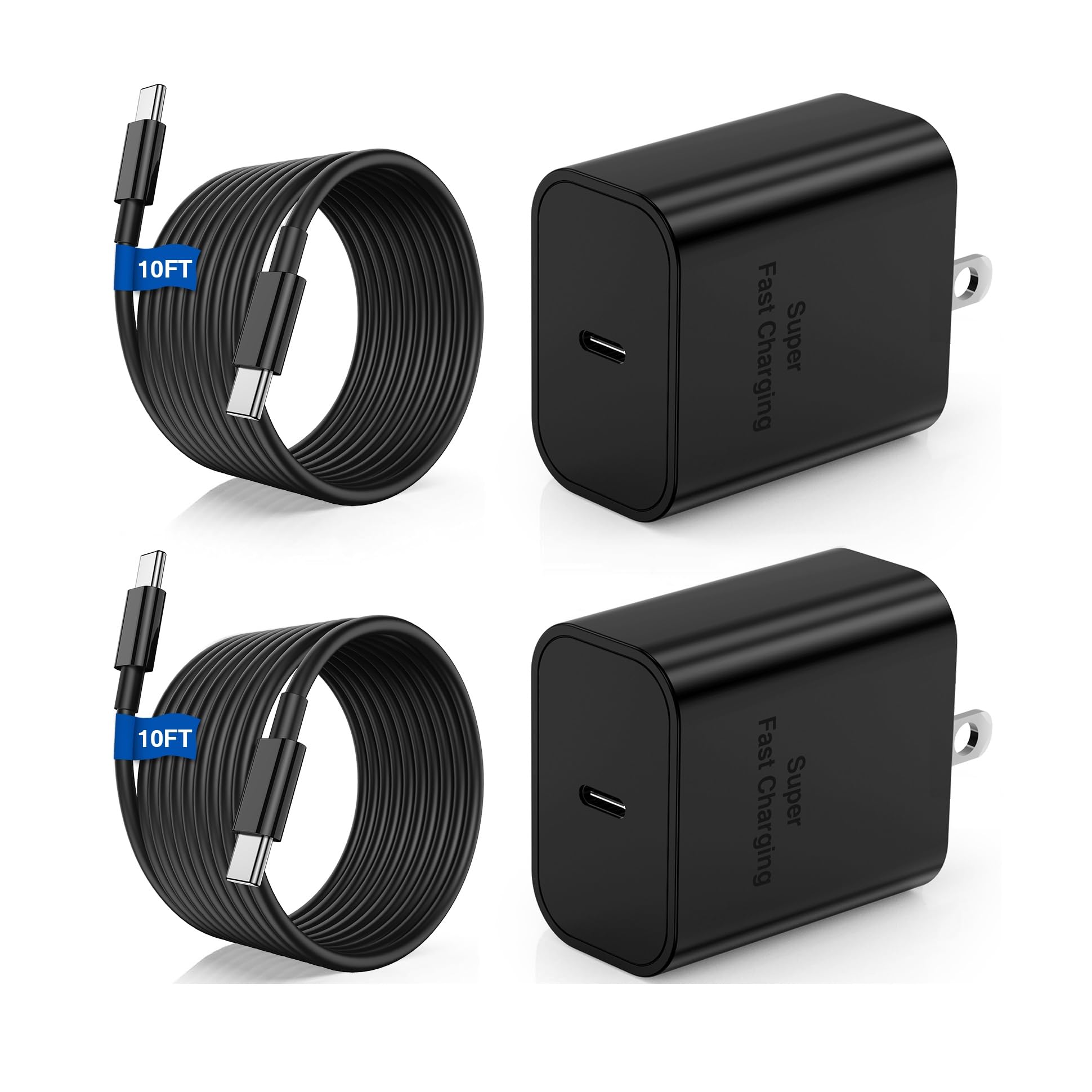 45W Super Fast Charging Block and Long USB C to C Cable 10ft, Type C Wall Plug and Android Phone Charger Cord for Samsung Galaxy