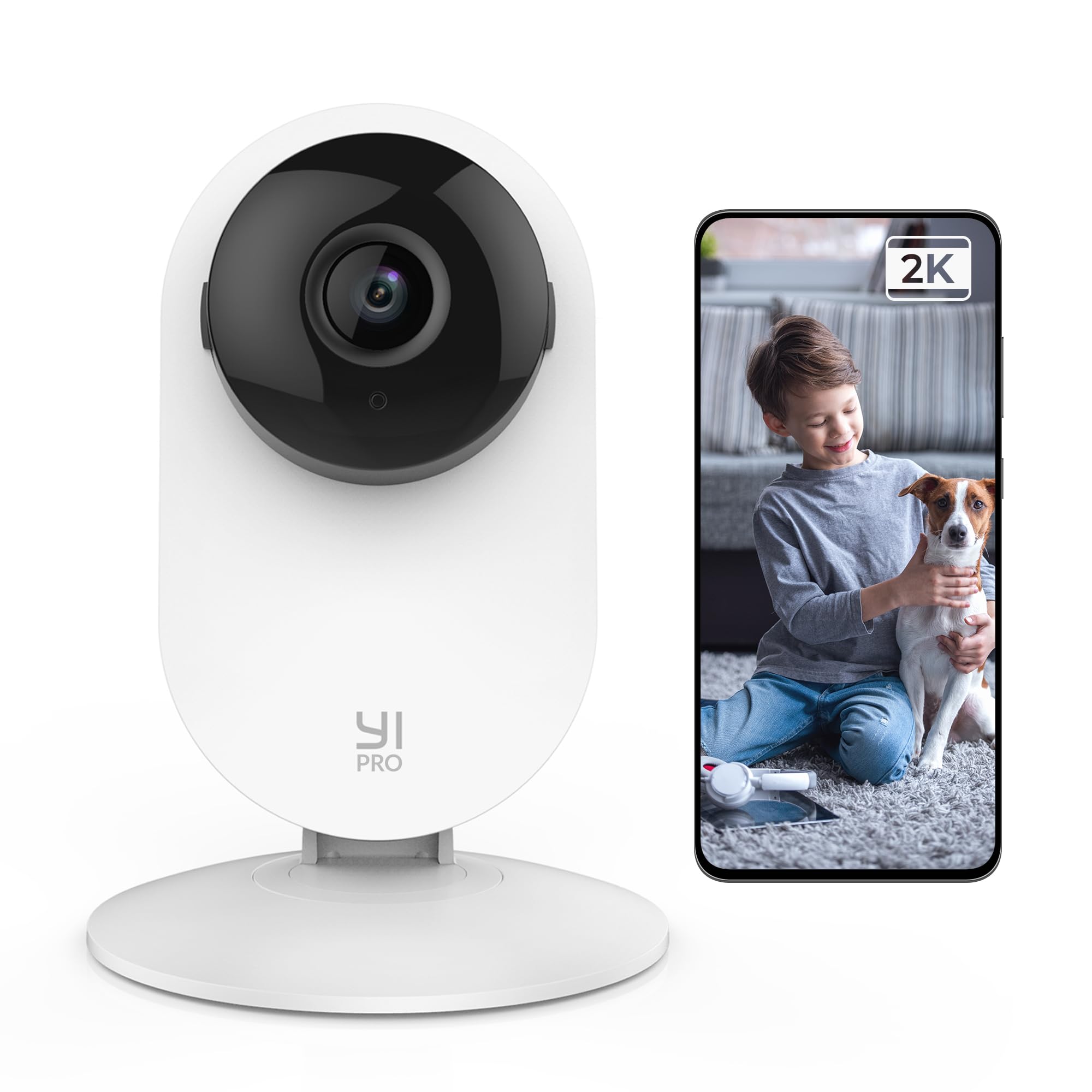 Yi Pro 2K Home Security Camera, 2.4Ghz Indoor Camera With Person, Vehicle, Animal Smart Detection, Phone App For Baby, Pet, Dog 