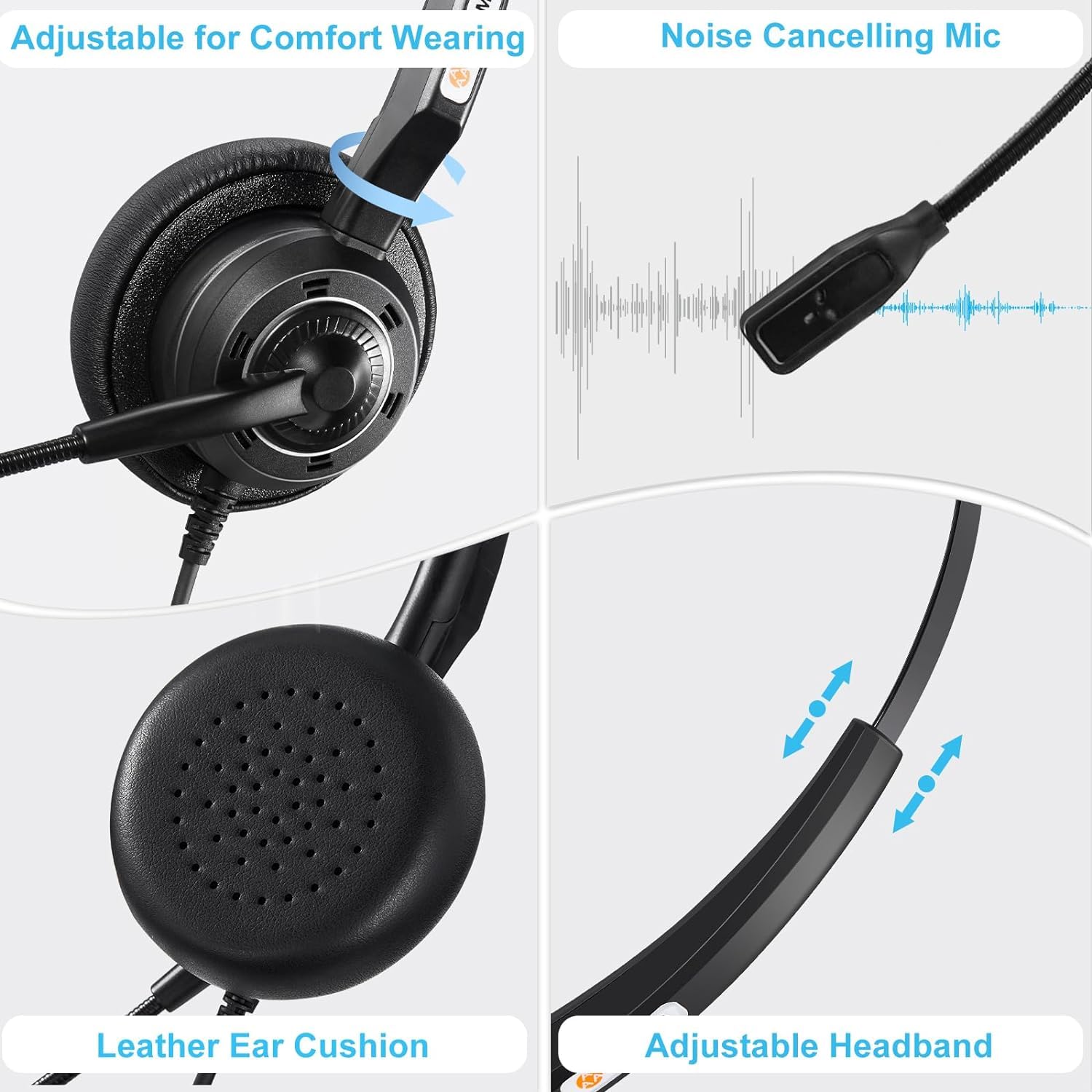 Arama Cell Phone Headset W/Lightweight Secure Fit Headband, Pro Noise Canceling Mic And In Line Controls 3.5Mm Headset For Iphone, Samsung, Lg, Htc, Blackberry Mobile Phone And Ipad Tablets