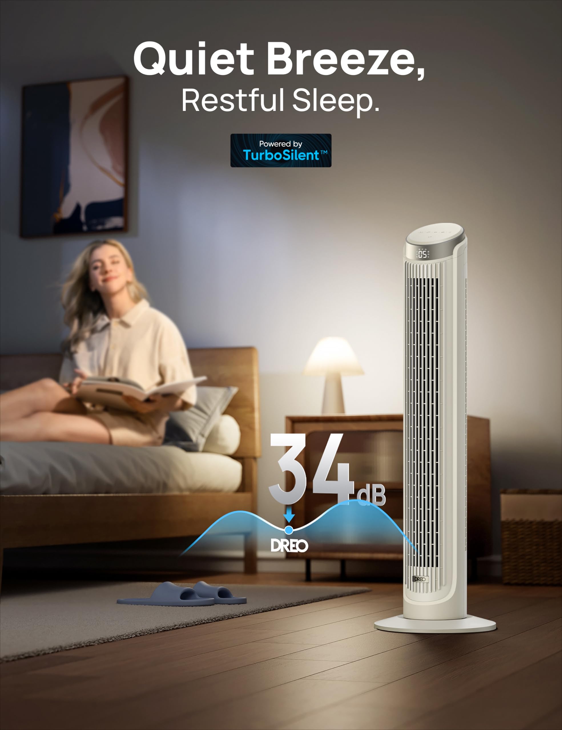 Dreo Smart Tower Fan For Bedroom, Standing Fans For Indoors, 90 Oscillating, 26Ft/S Velocity Quiet Floor Fan With Remote, 8H Tim