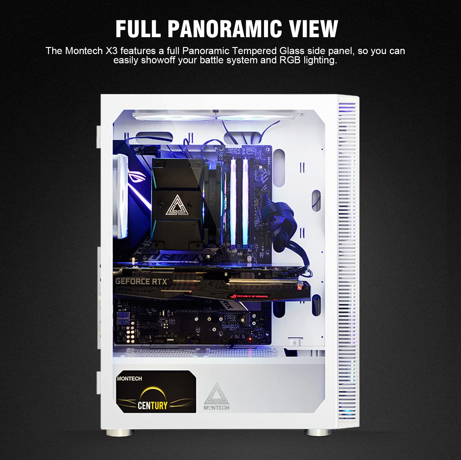 Montech X3 Mesh 6Pcs, 3 X 140Mm& 3 X 120Mm Fixed Rgb Lighting Fans Atx Mid Tower Pc Gaming Case, Usb3.0, Door Open Tempered Glas