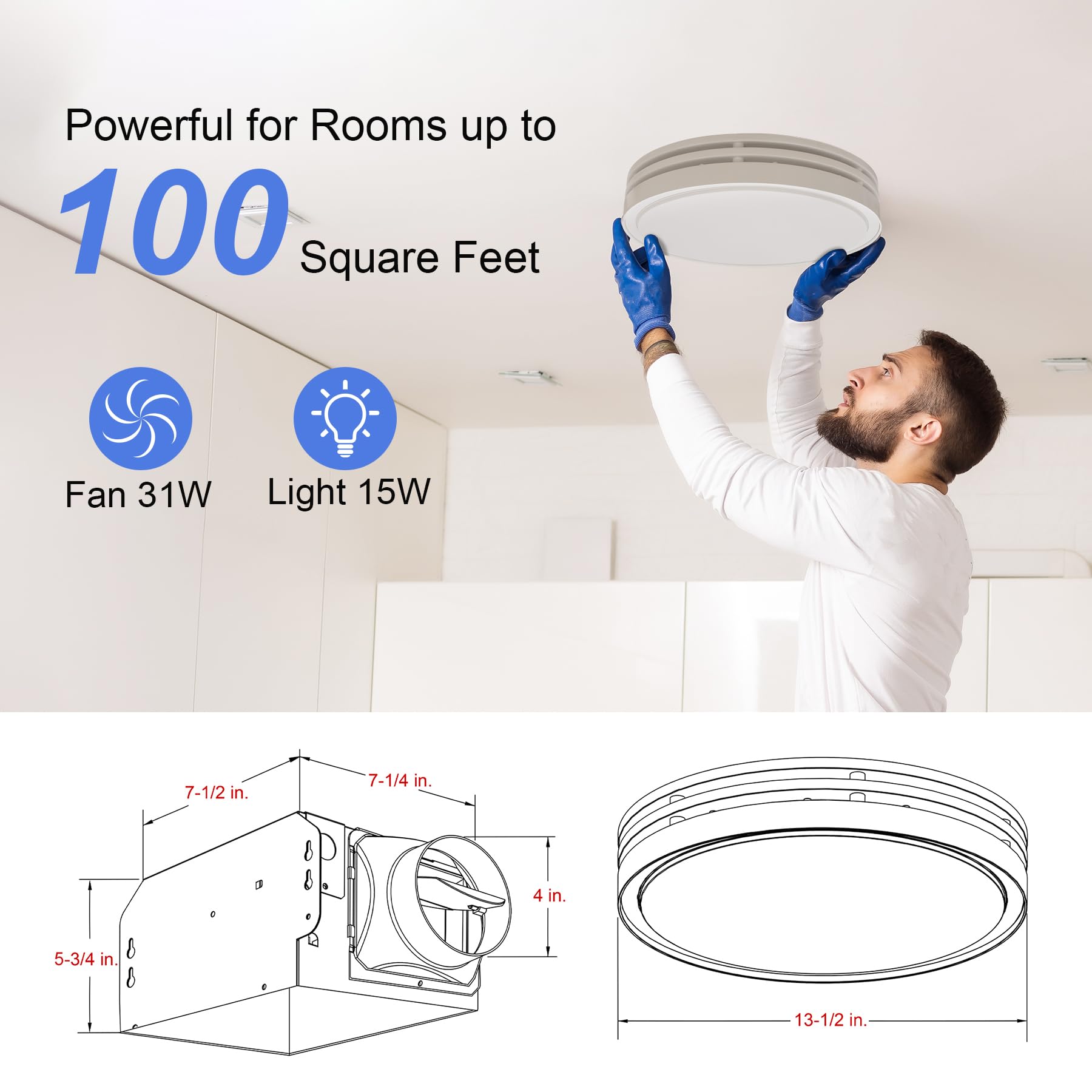 Akicon Bathroom Exhaust Fan With Light, 110Cfm, 2.0 Sones Bathroom Fan For Ceiling, 1000Lm Dimmable Led Light And 150Lm Nightlig