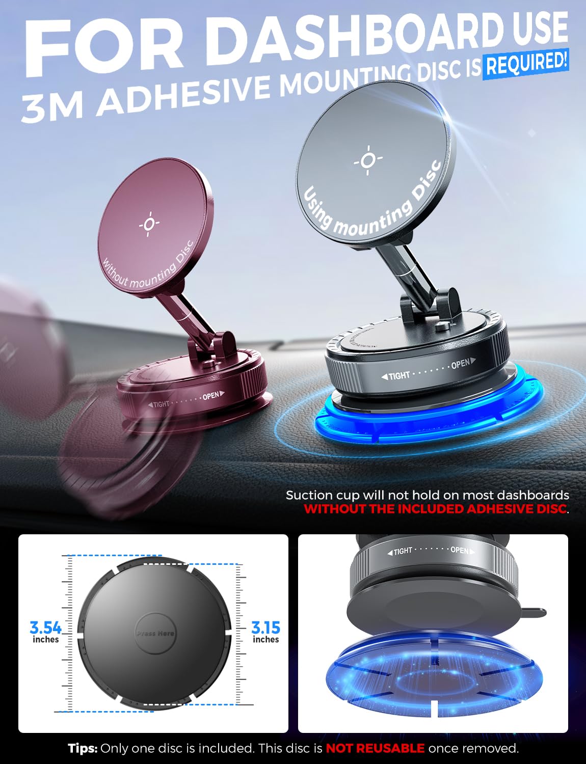 Esamcore Vacuum Magnetic Phone Holder For Car, For Magsafe Car Mount For Windshield, Foldable Stand Suction Cup For Mirror, Glas