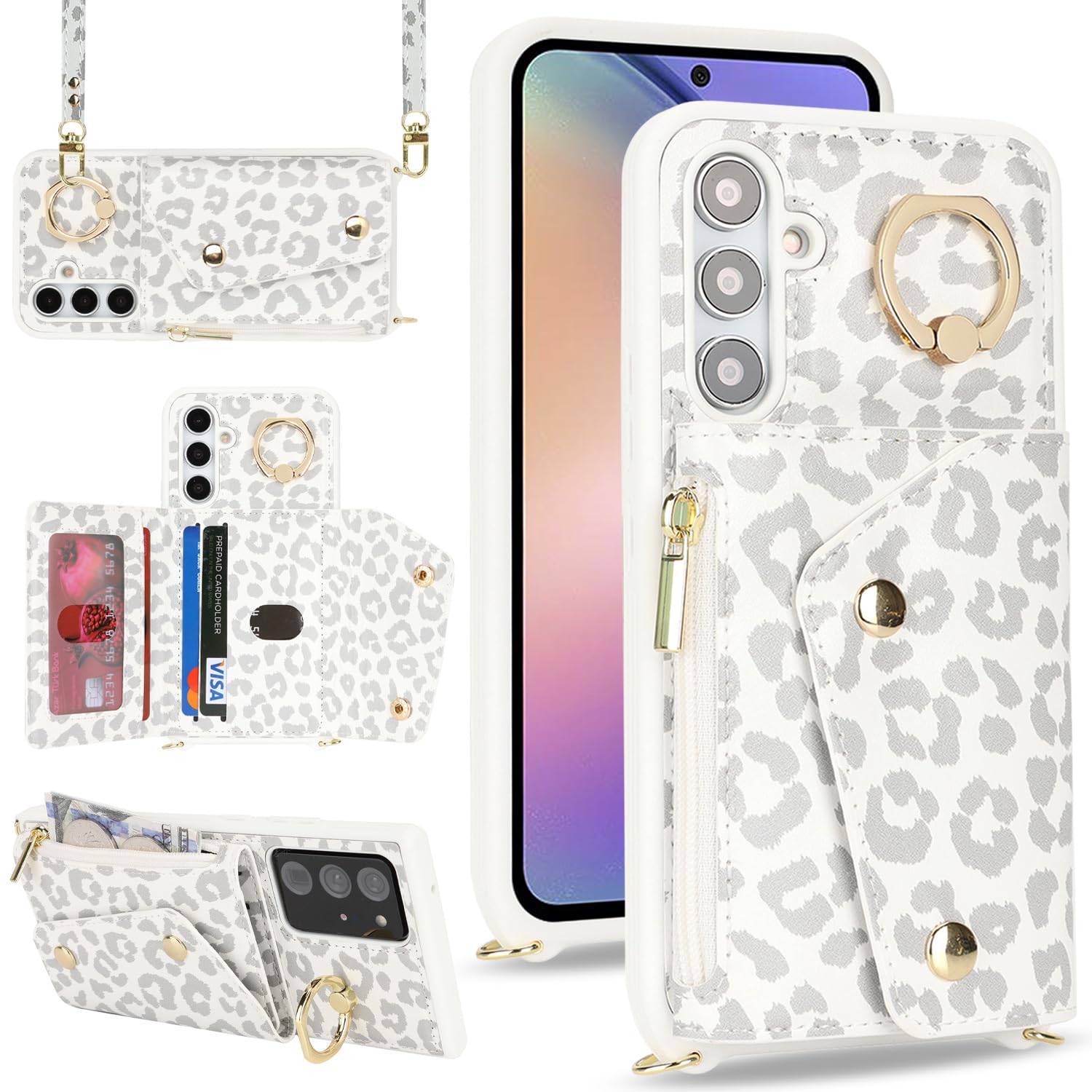 Lipvina For Samsung Galaxy A54 5G Case With Card Holder And Strap - Zipper Pocket,Crossbody Lanyard Strap,Credit Card Holder,Sta