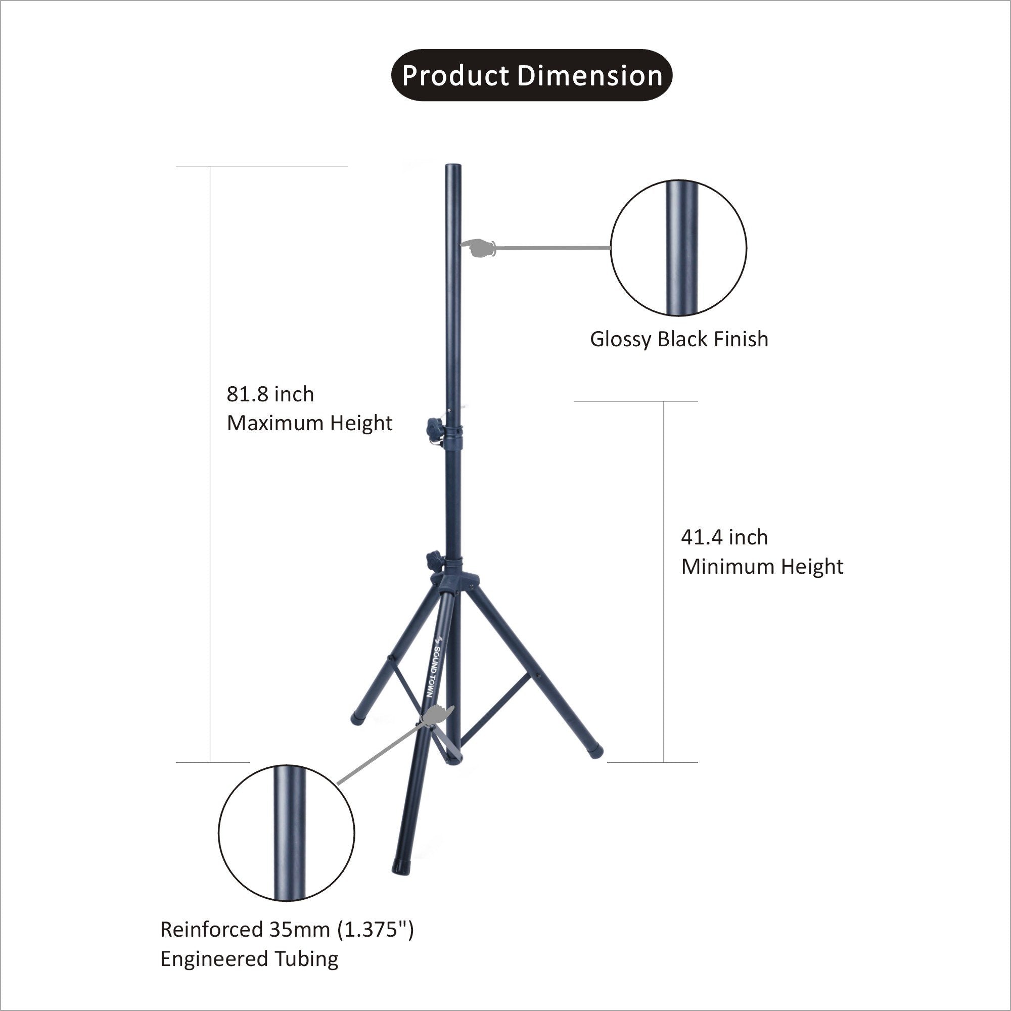 Sound Town 2-Pack Universal Tripod Speaker Stands With Adjustable Height From 41.4    To 81.8   , 35Mm Compatible Insert, Lockin