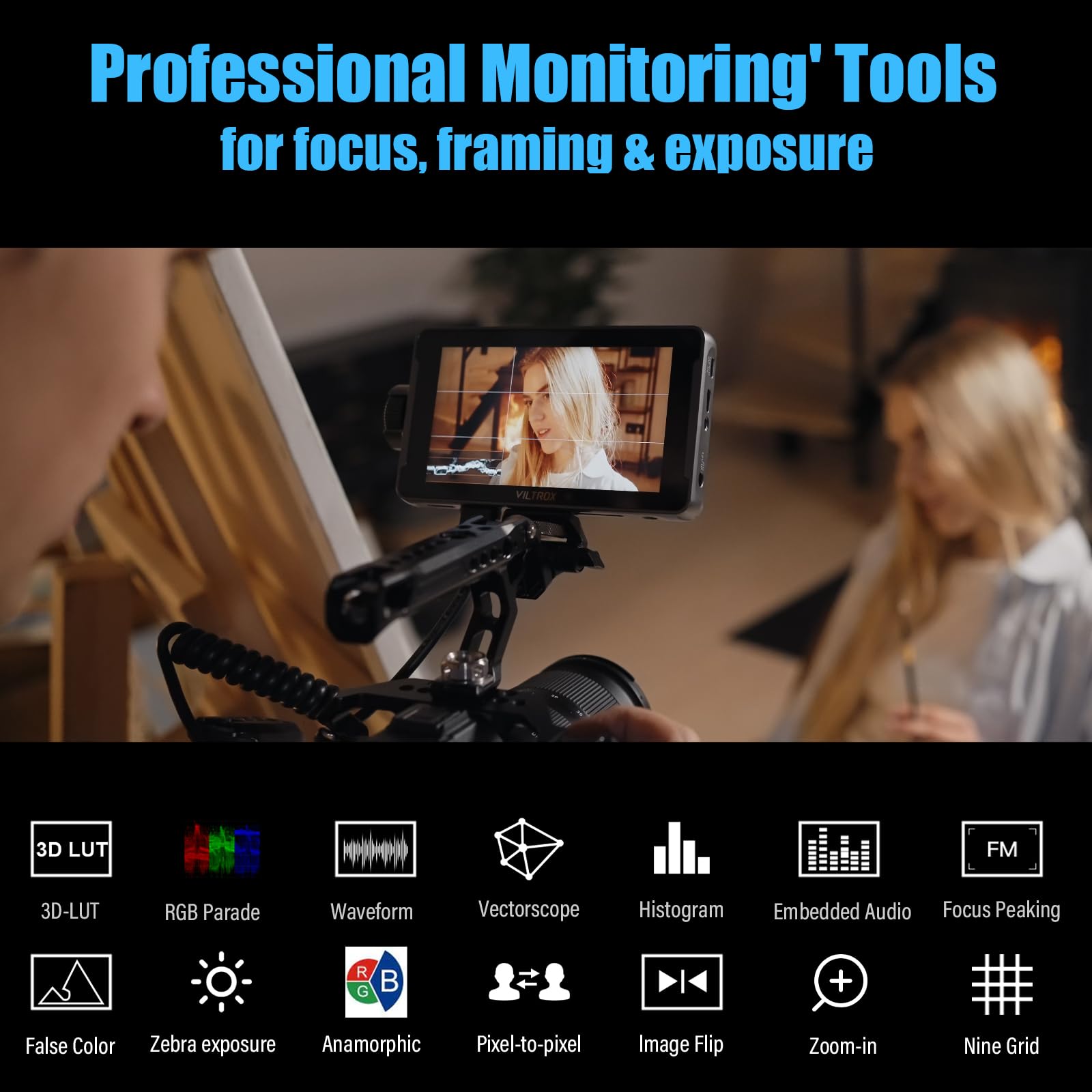 Viltrox Dc550 5.5'' Full Hd Hdmi On Camera Monitor Kit, 1200Nit Touch Screen Camera Field Monitor With Hood, Battery, Storage Ba