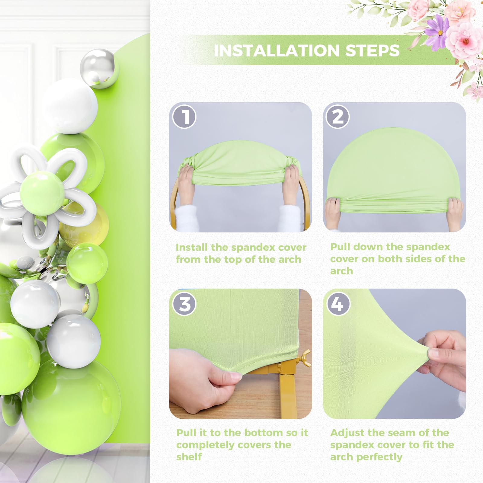 Babenest 5Ft Green Wedding Arch Cover, Spandex Fitted Arch Backdrop Cover For Photography, Round Top Chiara Stand Cover For Part