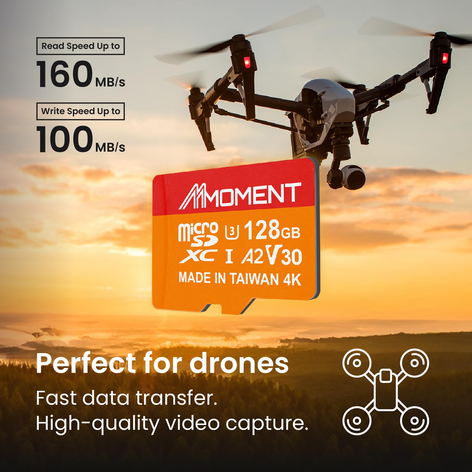 Mmoment 128Gb Micro Sdxc Card Mm23, A2, Uhs I, U3, V30, Class 10 Compatible, Read Speed Up To 160 Mb/S, Write Speed Up To 100 Mb