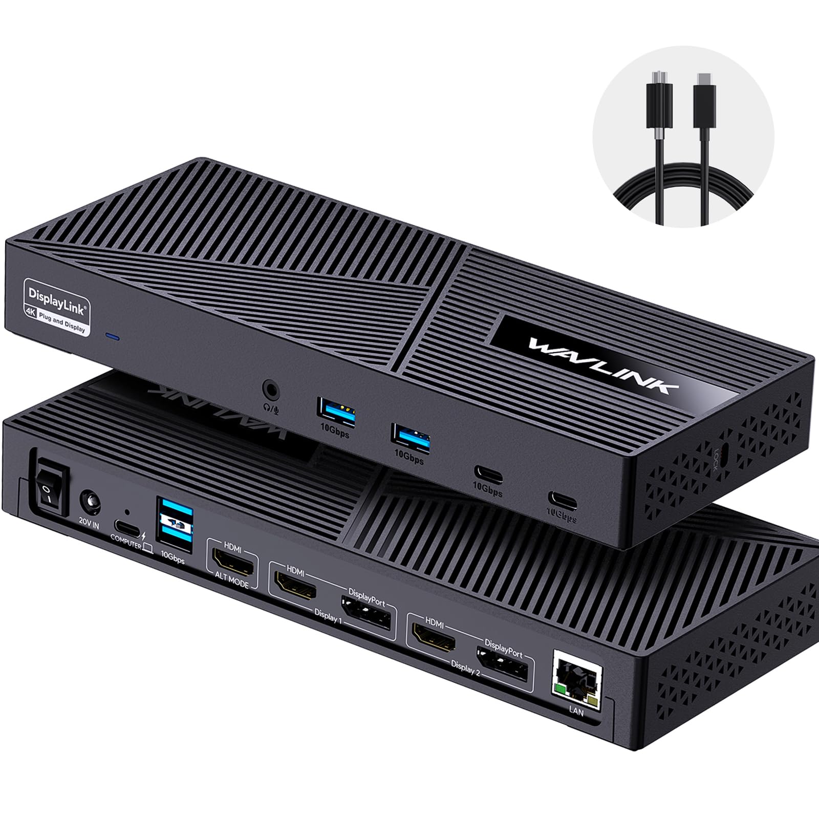 WAVLINK USB-C Triple Monitor Docking Station for MacBook M1-M5/Neo & Windows - 100W PD, 3  HDMI/2  DisplayPort, 6x10Gbps USB Por