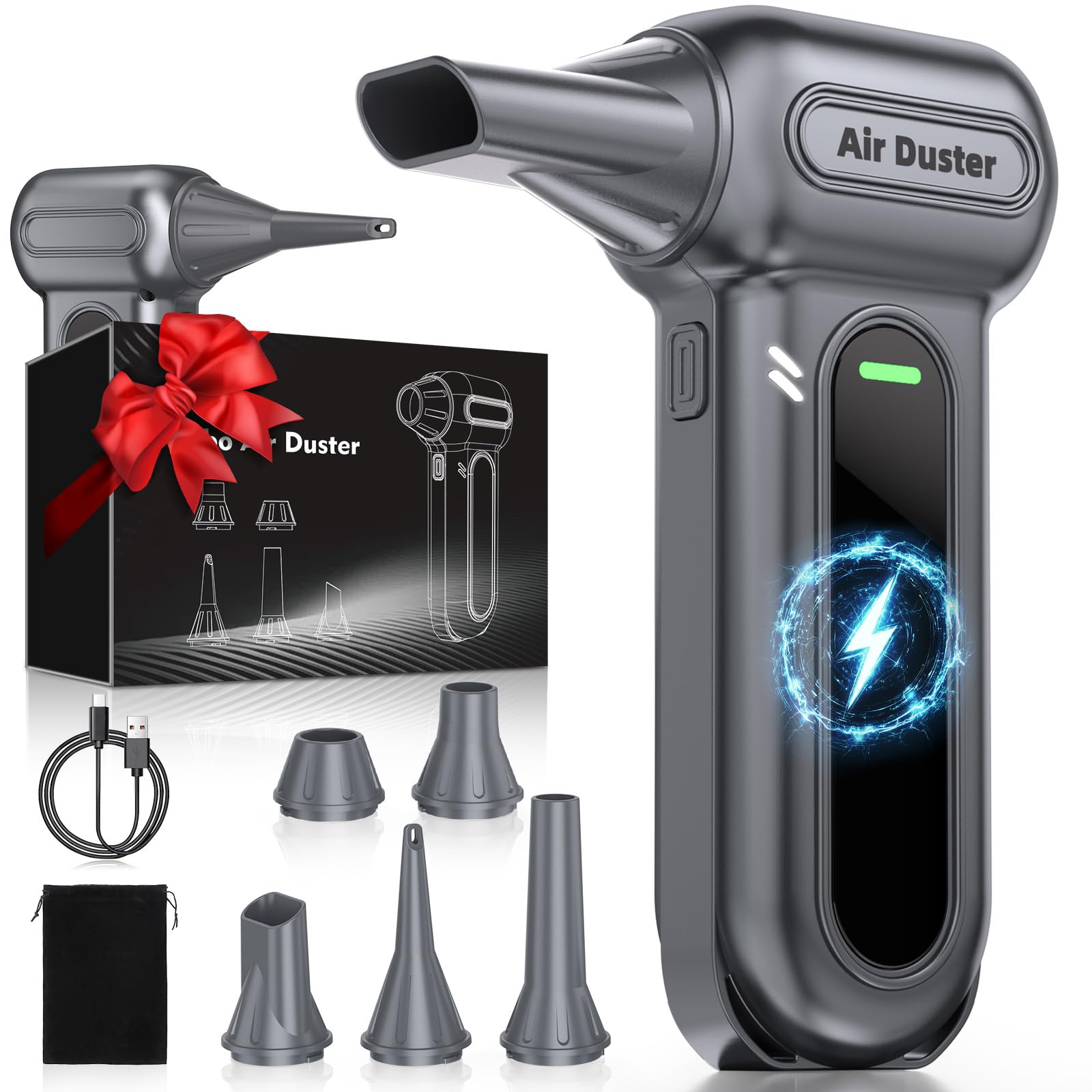 Godboat Compressed Air Duster - 150000RPM Electric Air Dusters for Cleaning, 4-Gear Turbo Blower Fan, Mini Keyboard Cleaner with