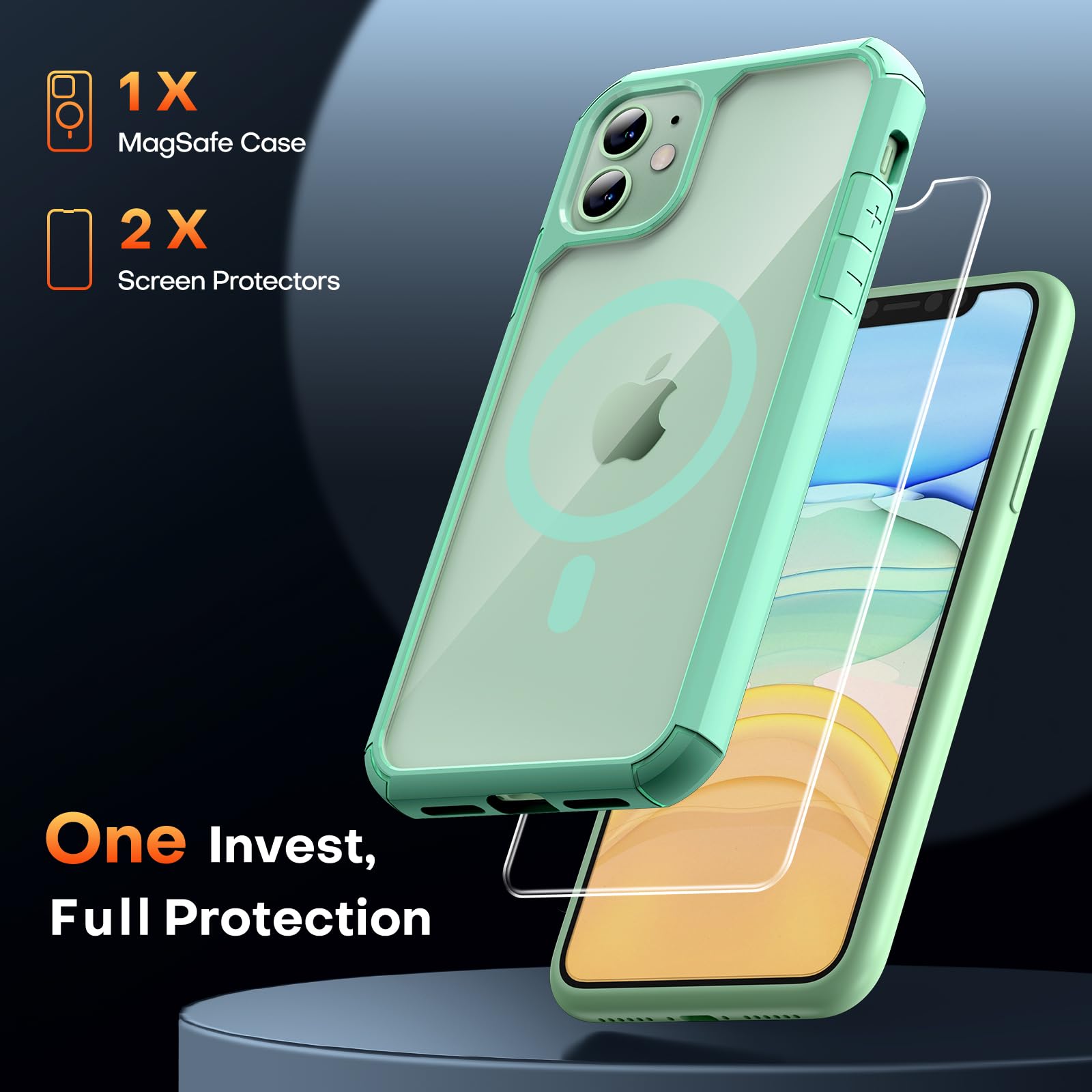 Tauri 3 In 1 Magnetic For Iphone 11 Case, With 2X Screen Protector, 10 Ft Drop Protection, Compatible With Magsafe Case For Ipho