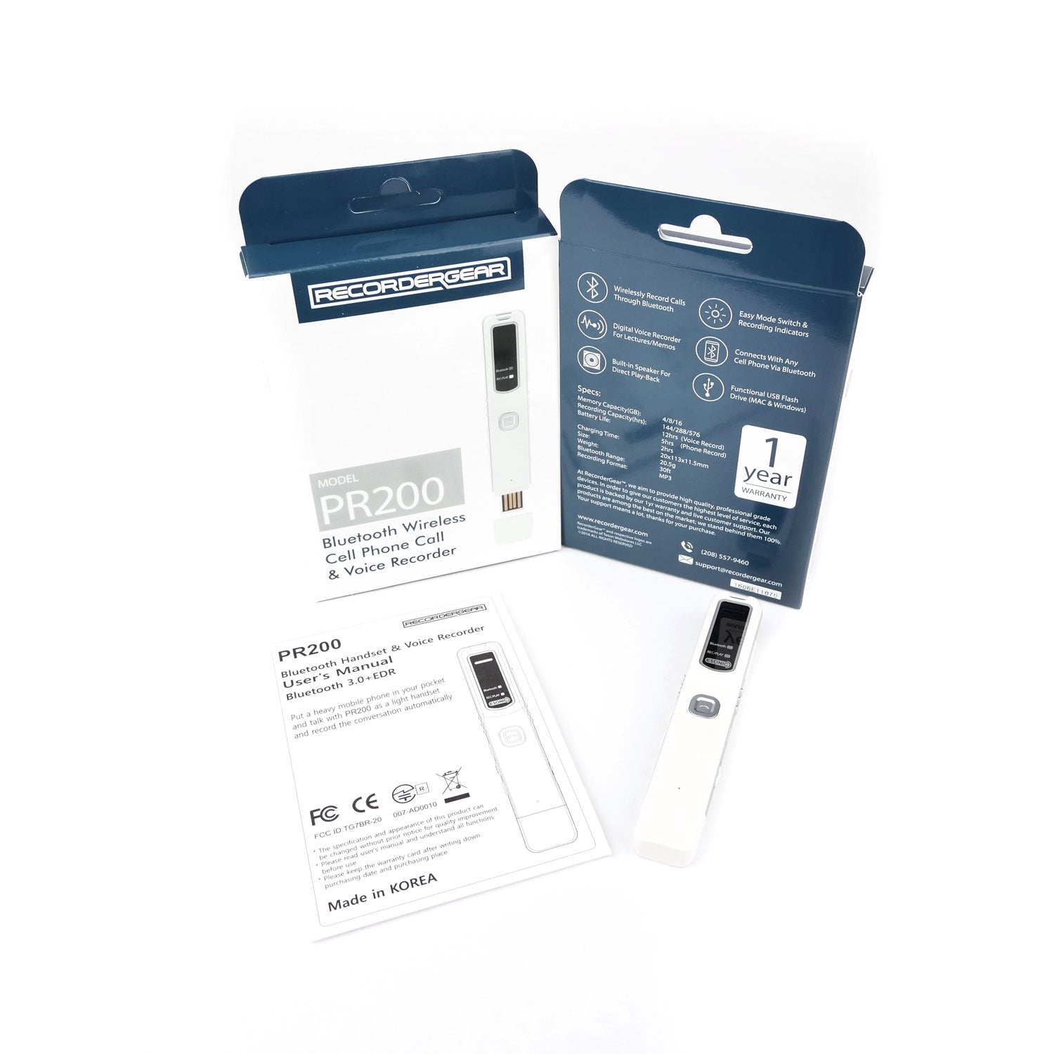 Recordergear Pr200 Bluetooth Cell Phone Call Recording Device, Iphone And Android Mobile Recorder