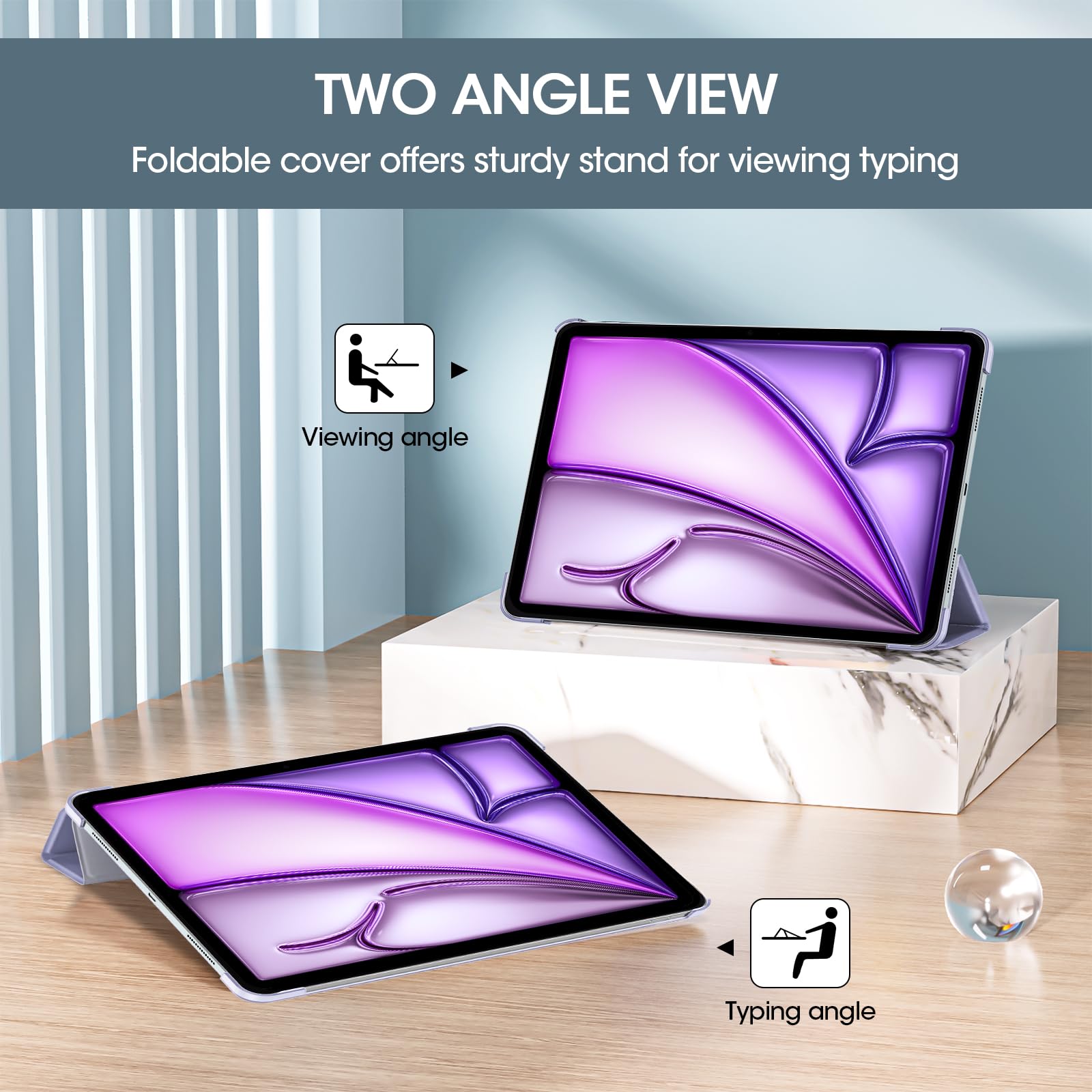 Procase For Ipad Air 13 Inch Case M3 2025/M2 2024, Slim Smart Cover Ipad 13 Air M3 M2 Case With Translucent Hard Shell Back, Supports Touch Id, Auto Wake/Sleep  Purple