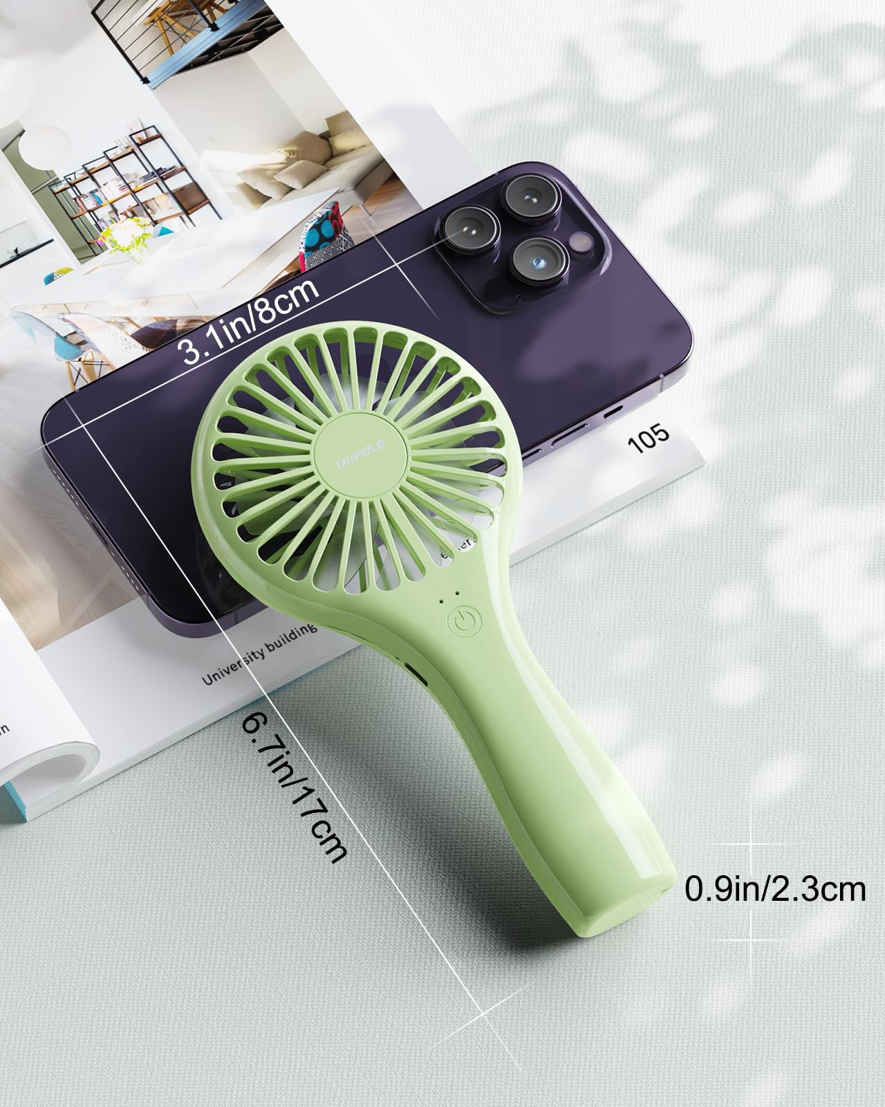 Tripole Mini Handheld Fan Personal Portable Fan, Battery Operated Rechargeable Fan Speed Adjustable Powerful Small Eyelash Fan F