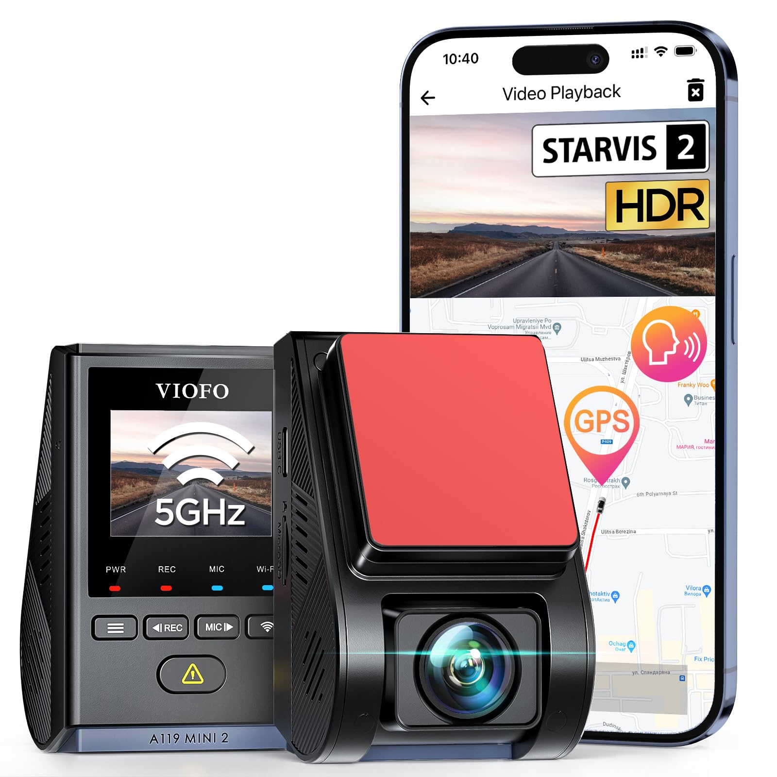 VIOFO Dash Cam A119 Mini 2, STARVIS 2 Sensor, 2K 60fps/HDR 30fps Voice Control Car Dash Camera with 5GHz Wi-Fi GPS, Night Vision