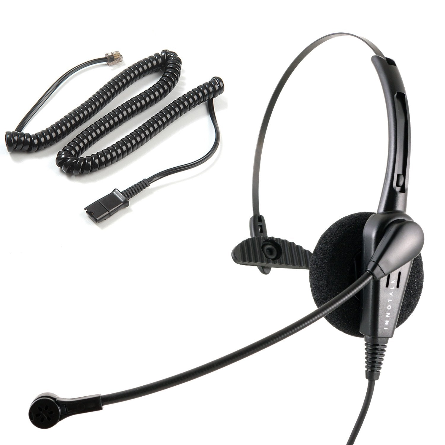 Innotalk   Rj9 Classic Mono Office Phone Headset & Qd Pigtail Adapter With Noise Canceling Mic, Call Center Phone Headset, Heads