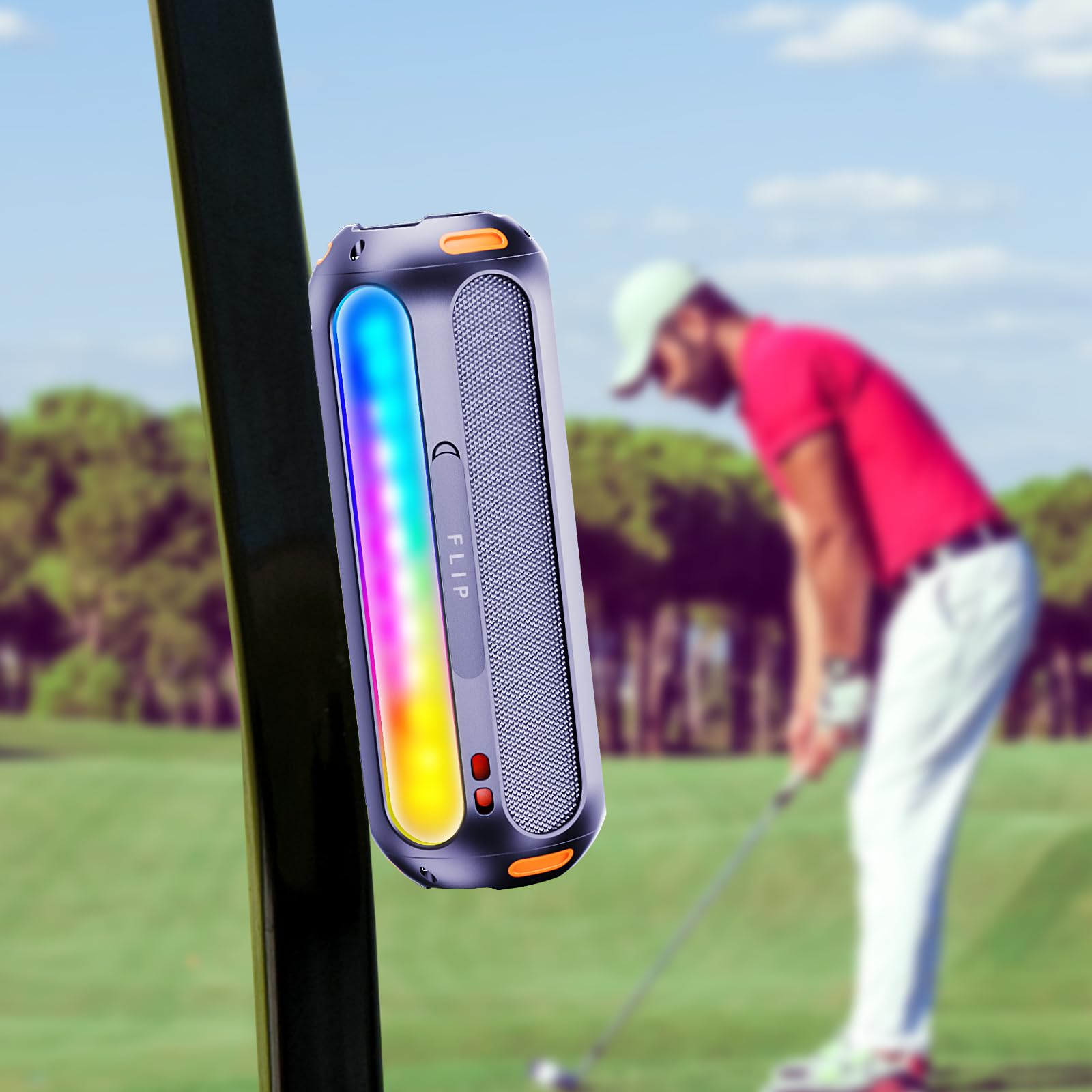 Abfoce Golf Speaker Magnetic Bluetooth Speaker With 7 Colorful Flashing Lights 20W Super Bass 15H Playtime Portable Waterproof F