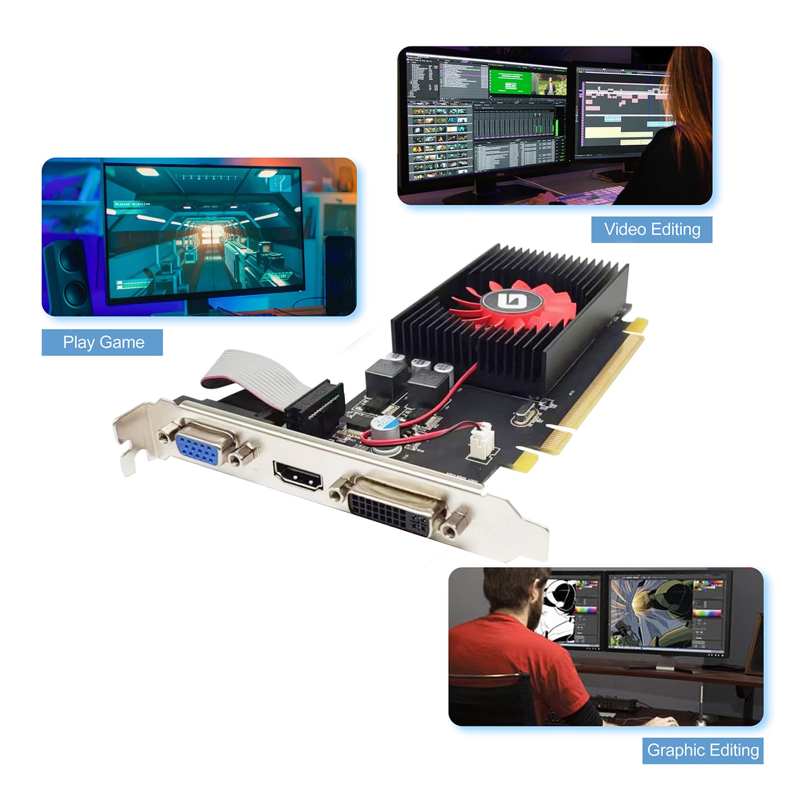 Glorto Radeon Hd 5450 1Gb Ddr3 Low Profile Graphics Card, Pci Express 2.0 X16, Hdmi/Vga/Dvi, Entry Level Gpu For Pc, Sff And Htp