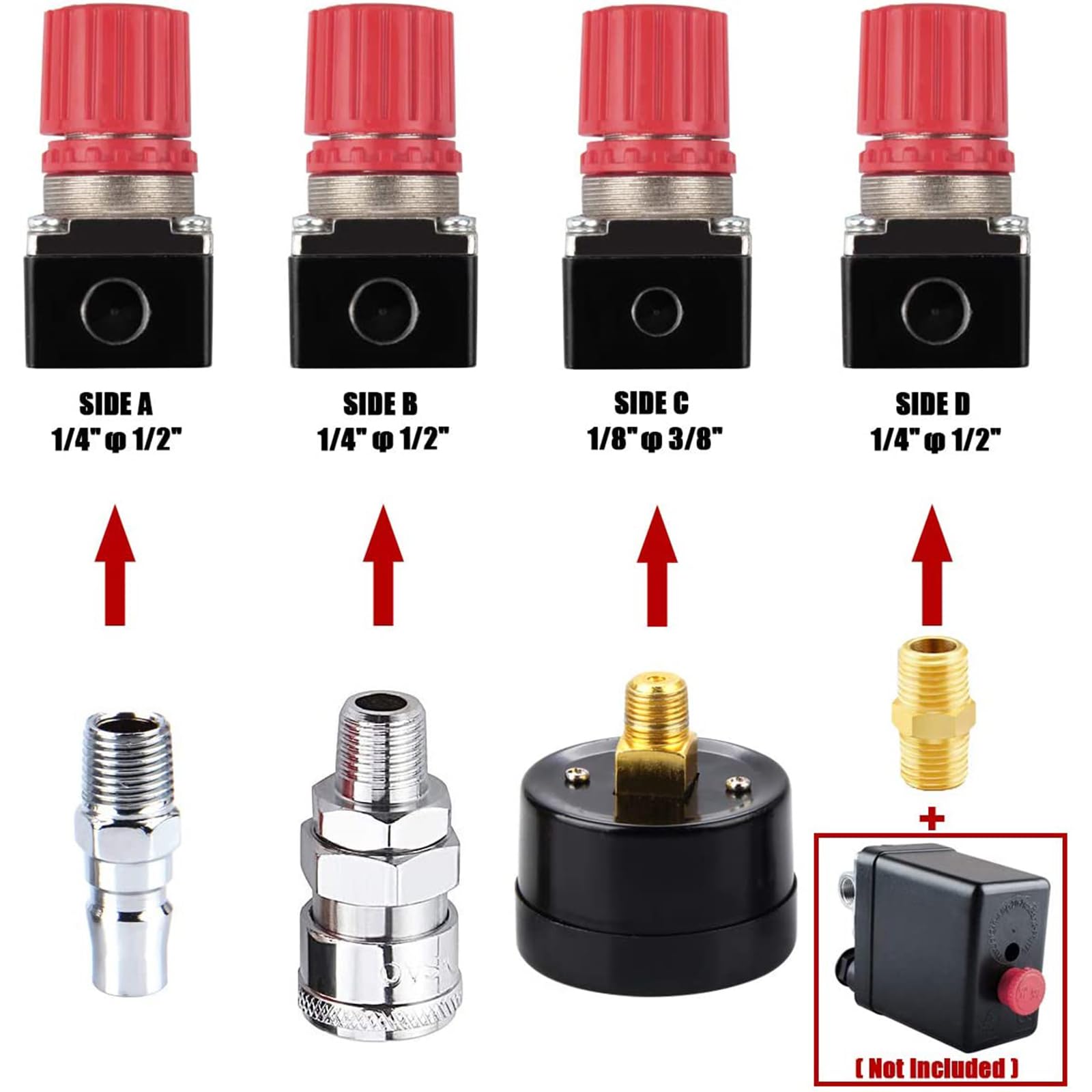 Preciva Air Compressor Pressure Regulator With Dial Gauge, 0 175 Psi Air Gauge For Air Compressor And Air Tools (Four Way Valve)