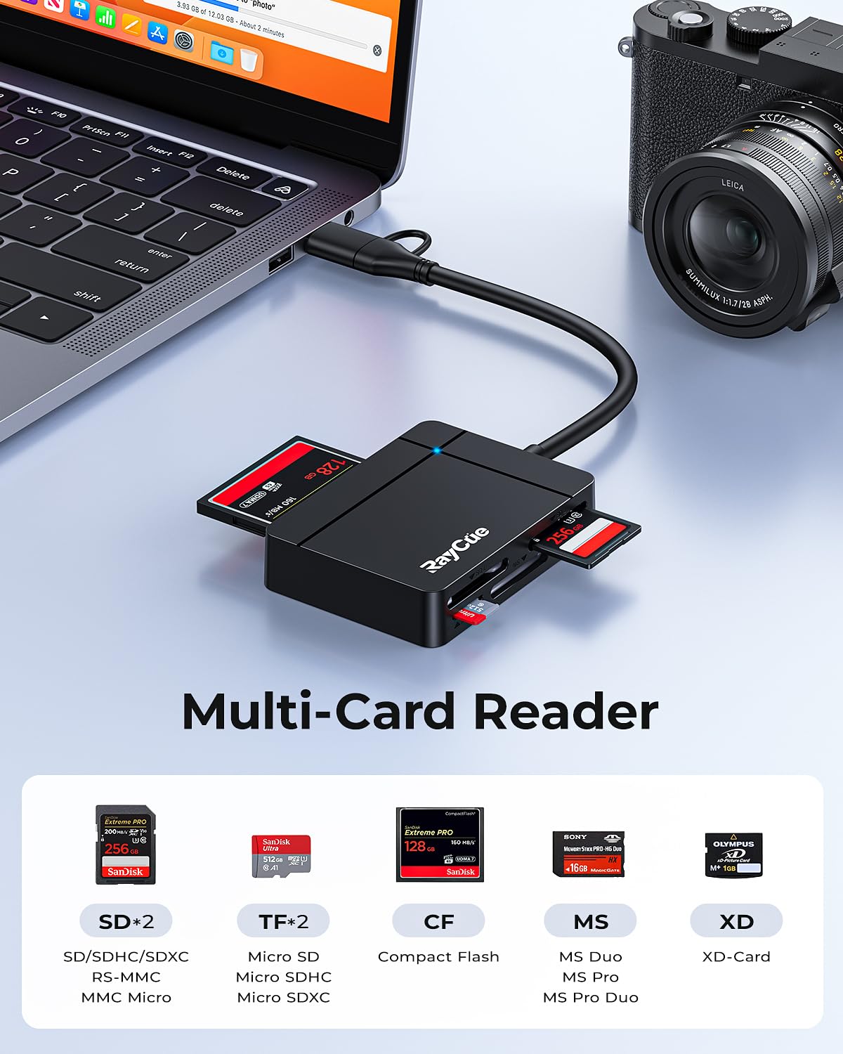 Raycue Usb C Usb3.0 Multi Sd Card Reader, 7 In1 Memory Card Reader For Sd/Tf/Cf/Xd/Ms, Drive Free For Iphone 15 Pro/Max, Macbook