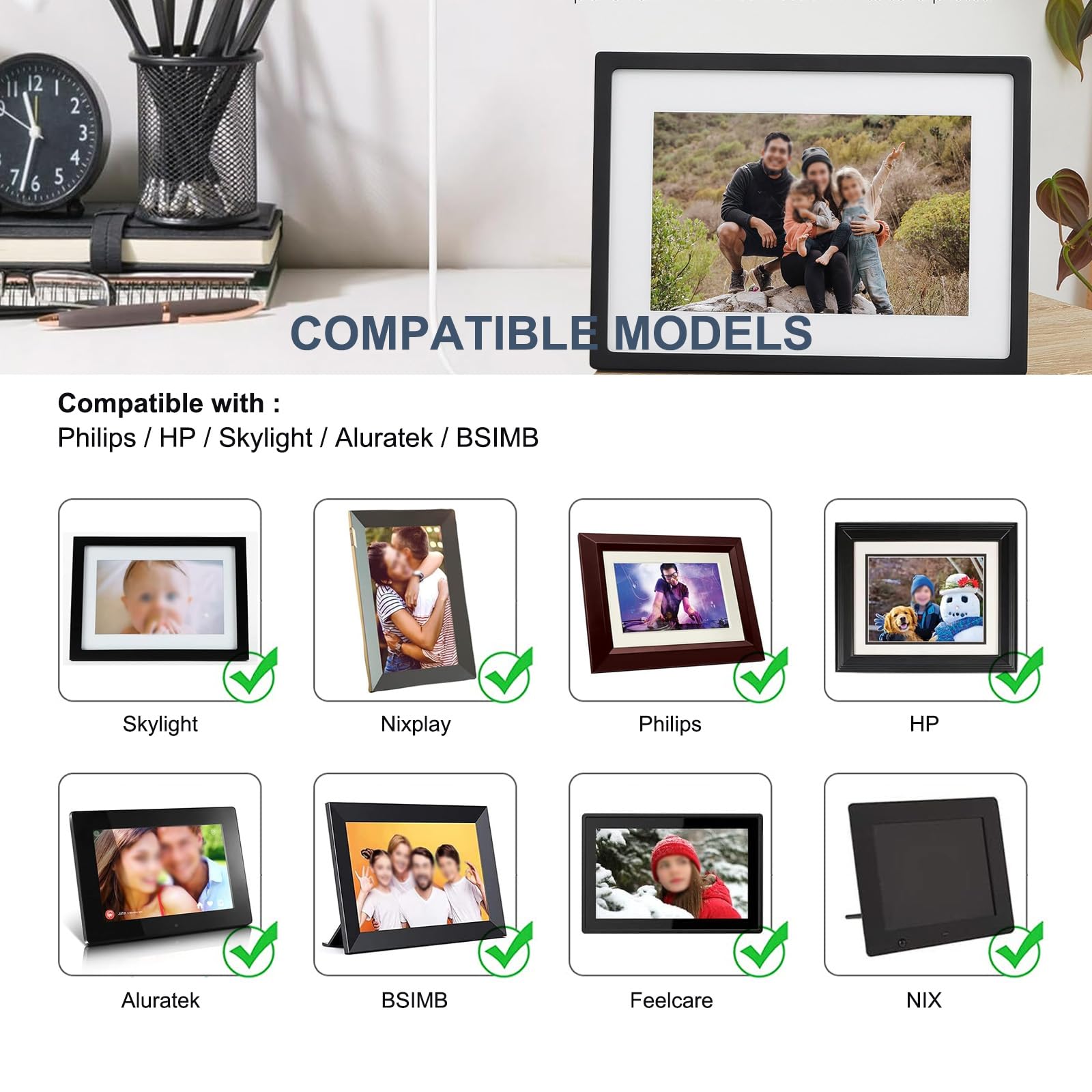 2 Pack 5V Ac/Dc Digital Picture Frame Power Cord Compatible With Philips, Hp, Skylight, Nix, Aluratek, Bsimb, Feelcare Charger Adapter