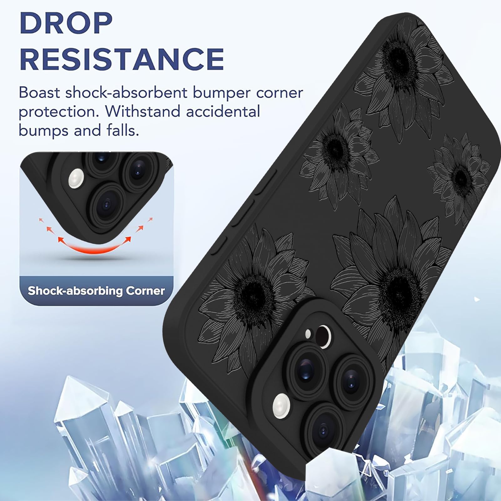 Ook Floral Case For Iphone 16 Pro Max Case, Cute Sunflower Floral Blooms Design Soft Tpu Shockproof Protective For Women Girls P