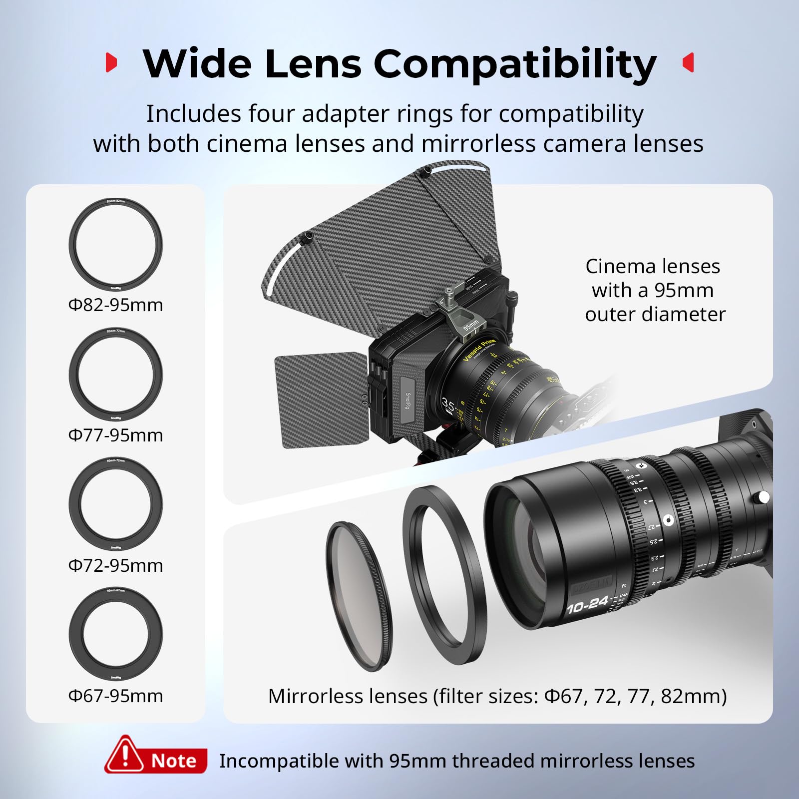 Smallrig Mini Matte Box Pro Flag Kit With Two 4 X 5.65 Filter Frame, Modular Anti-Glare System With F67/72/77/82-95Mm Adapter Ri