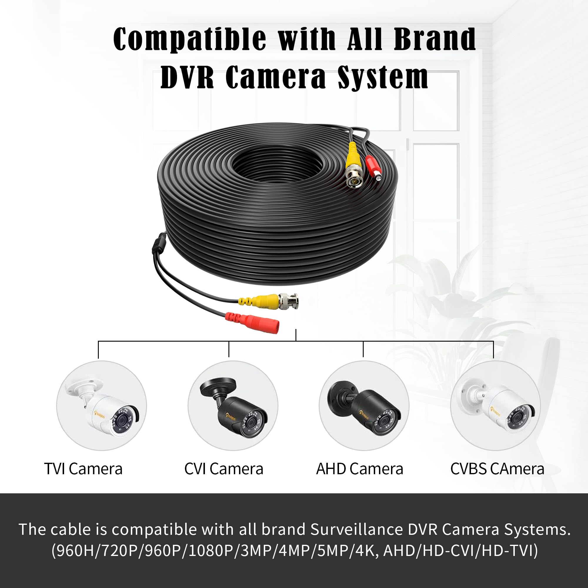 Omilik 1 Pack 150Ft Bnc Video Power Cable Security Camera Cable Wire Cord For Cctv Dvr Surveillance System With Connectors (Bnc