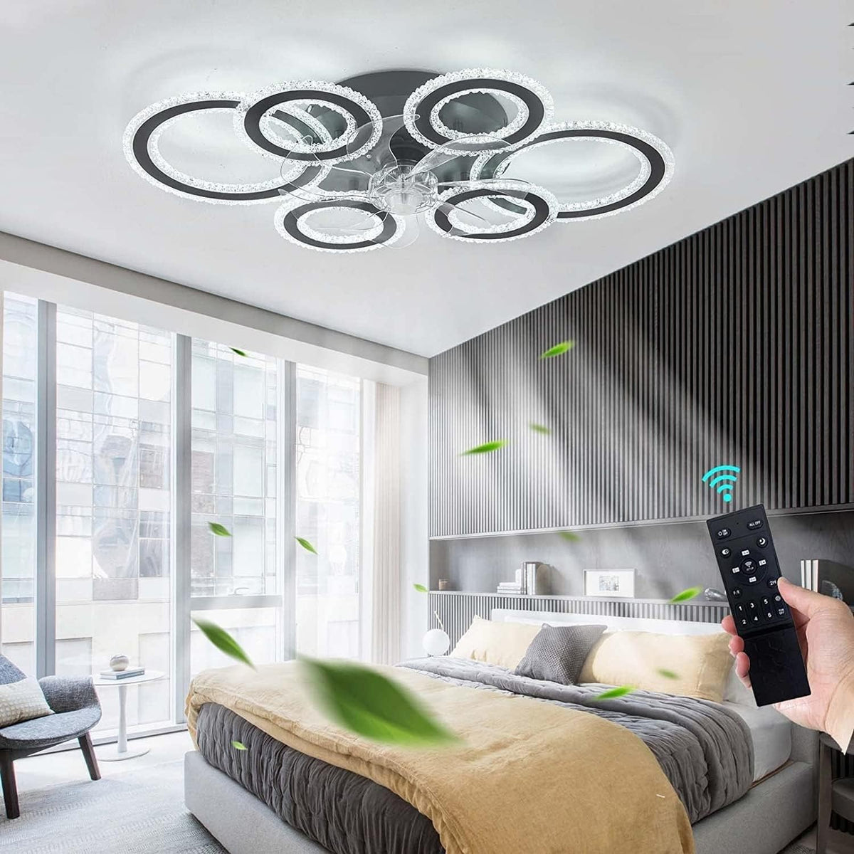 Lvzechen 76Cm Smart Ceiling Light With Fan Dc Motor 6 Gear Reversible Bedroom Ceiling Fan With Lighting Led Dimmable Quiet Moder