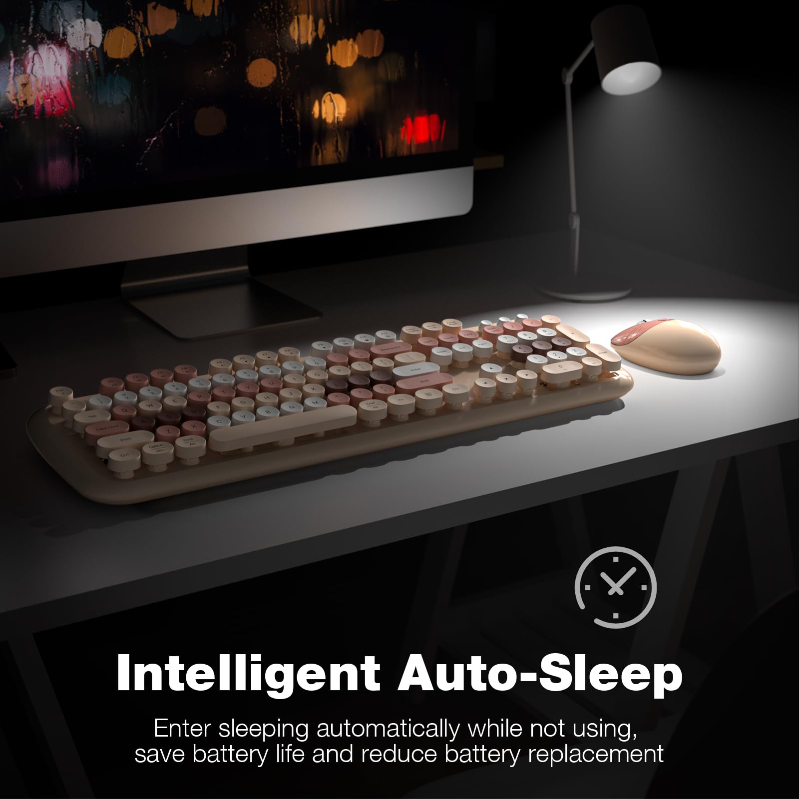 Mofii Wireless Keyboard And Mouse Combo, 2.4G Full Size Retro Typewriter Computer Keyboard And 3 Level Dpi Adjustable Wireless M