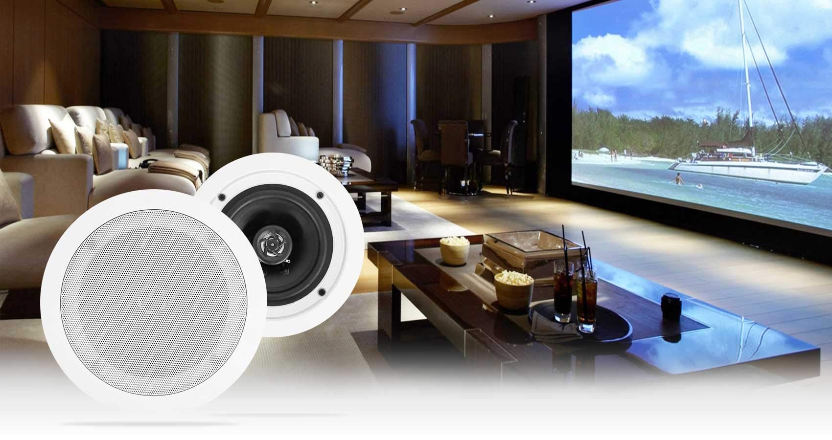 Rockville Pair HC55 White 5.25 300W in-Ceiling Home Theater Speakers 8 Ohm, Aimable Tweeter, Paintable Grills, Easy Install, for