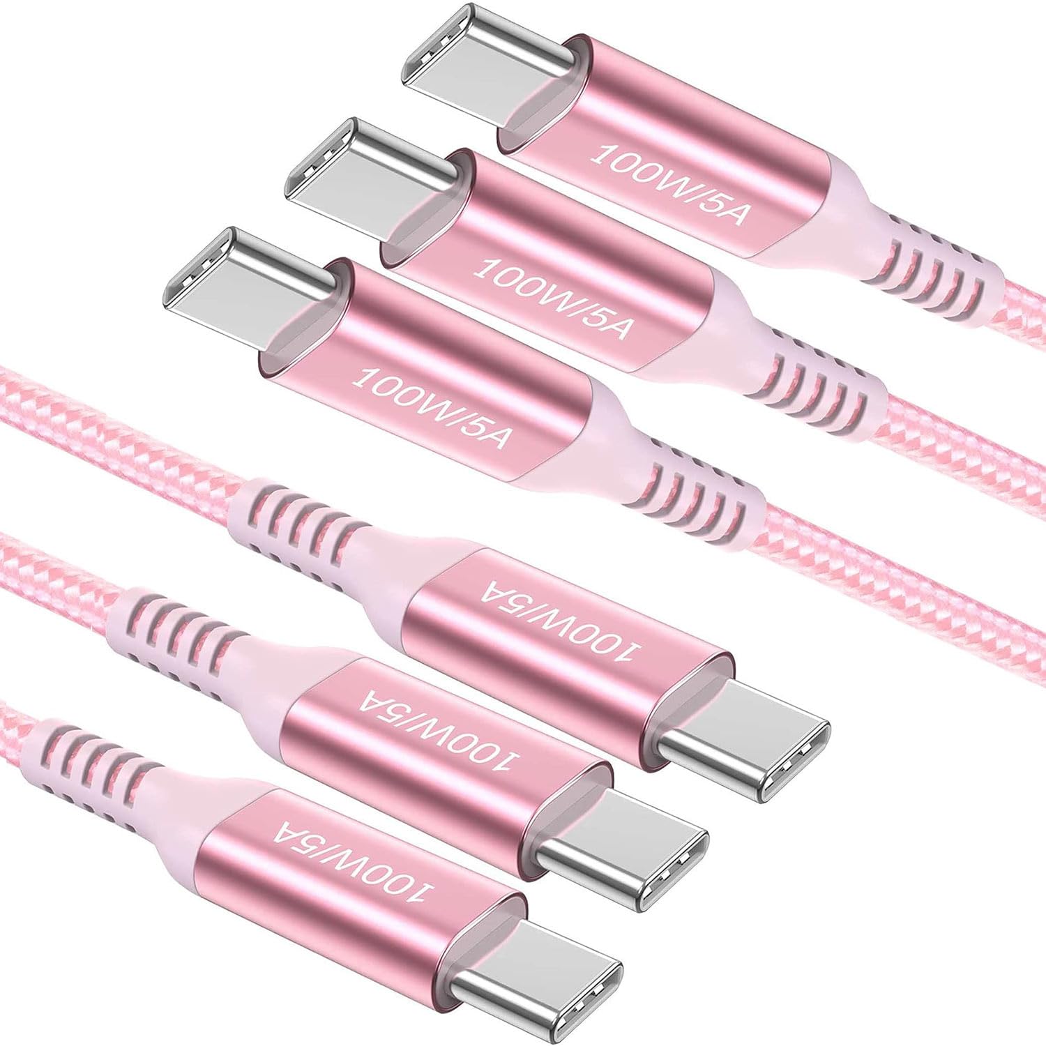 100W Usb C To Usb C Cable Pink (3 Pack 6.6Ft),Usb C Charging Cord,Type C Fast Charging Cable For Iphone 15/15 Pro/15 Plus/15 Pro