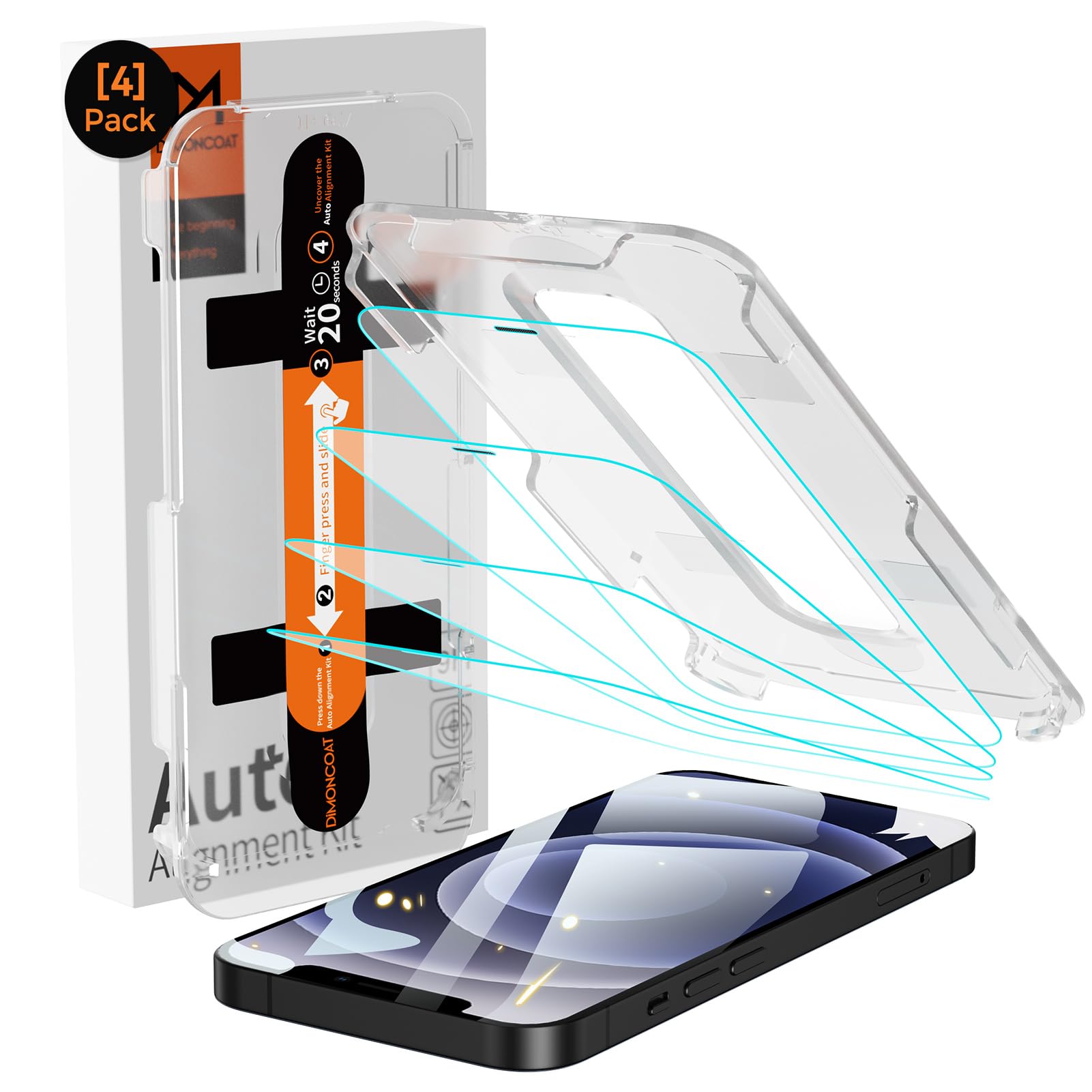 Dimoncoat 4 Pack Screen Protector Compatible With Iphone 12/ Iphone 12 Pro [Auto Alignment Kit] [10X Military Protection] For 12