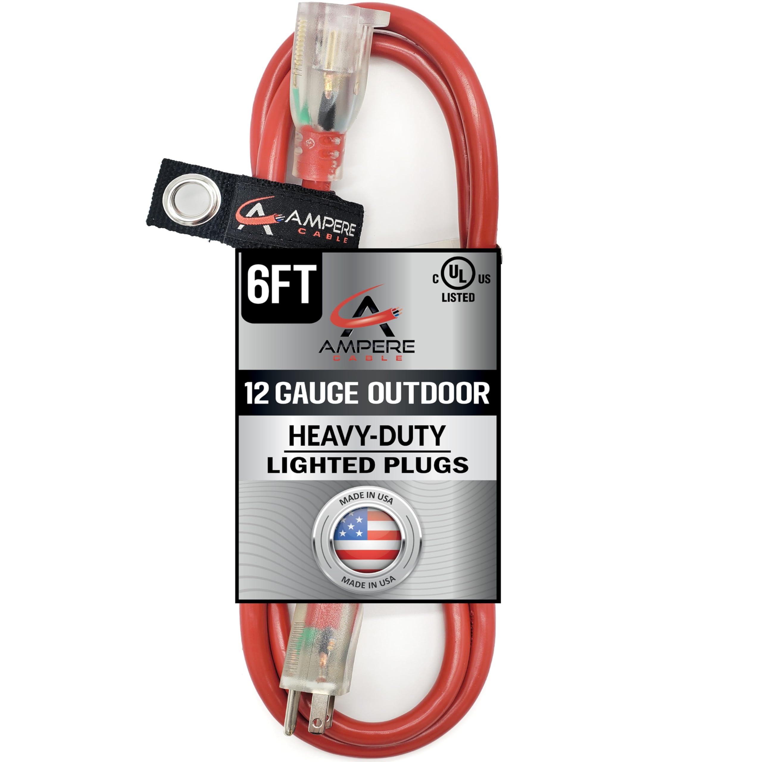 6 Ft   12 Gauge Extension Cord Outdoor   Made In Usa   Lighted On Both Ends   Red Outdoor Extension Cord Waterproof By Anthem Ca
