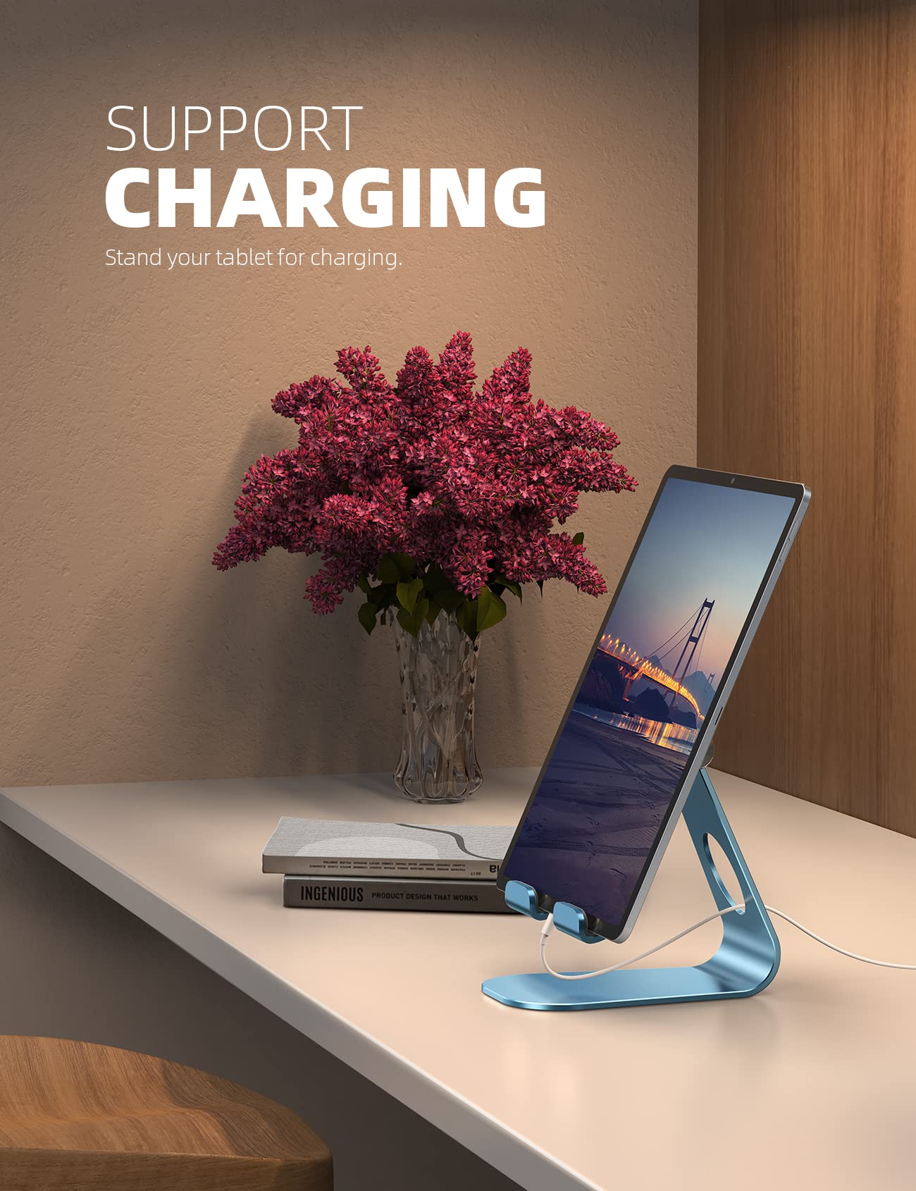 Lamicall Tablet Stand Adjustable, Tablet Stand : Desktop Stand Holder Dock Compatible with Tablet Such as iPad Pro 9.7, 10.5, 12.9 Air Mini 4 3 2, Kindle, Nexus, Tab, E Reader (4 13')   Blue