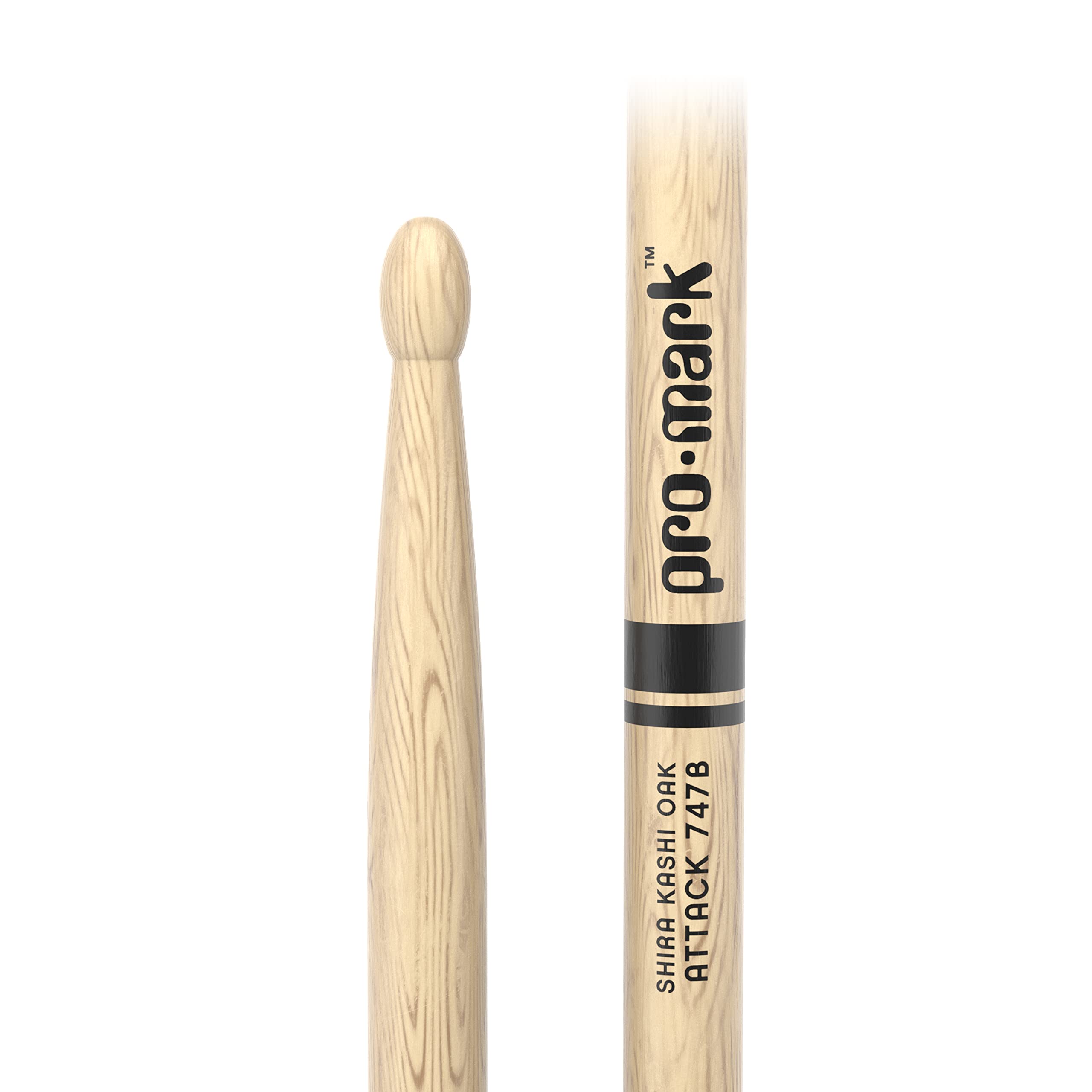 Promark Classic Attack 747B Shira Kashi Oak Drumsticks, Oval Wood Tip, One Pair