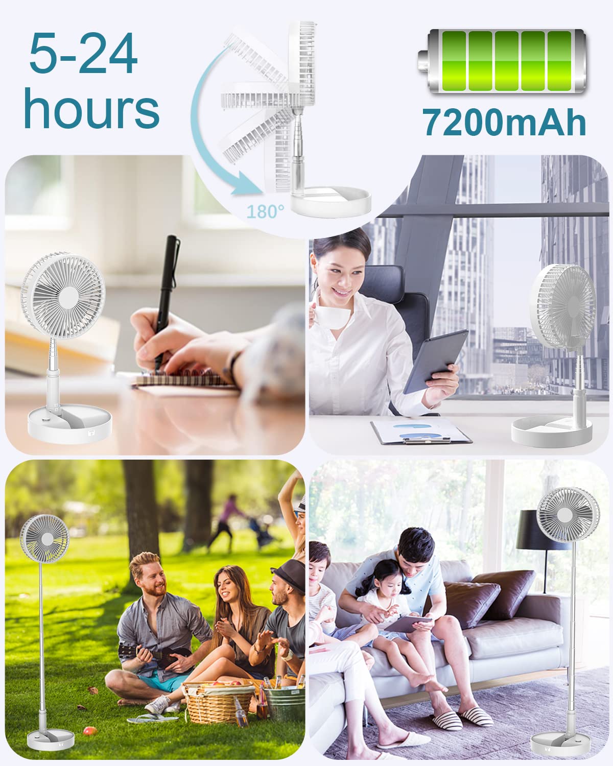 Un Unitedtime Desk And Table Fan, Foldable Fans Portable Travel Fan Battery Operated Or Usb Powered,Adjustable Height,My Foldawa