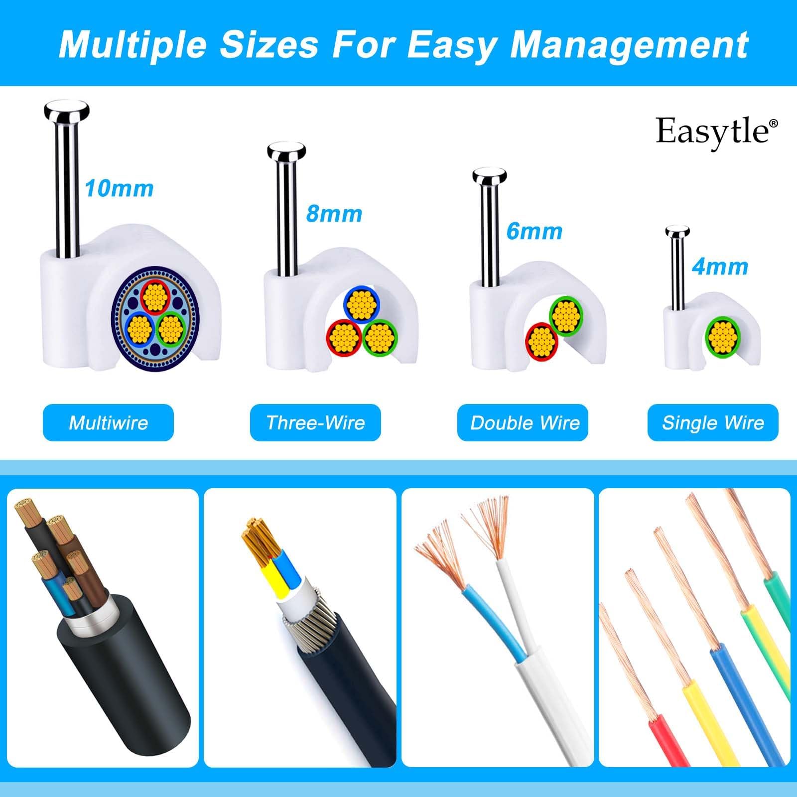 Cable Wire Clips 4Mm 6Mm 8Mm 10Mm Cable Management Rg6 Rg59 Cat5 Cat6 Rj45 Electrical Ethernet Dish Tv Speaker Wire Cord Tie Hol