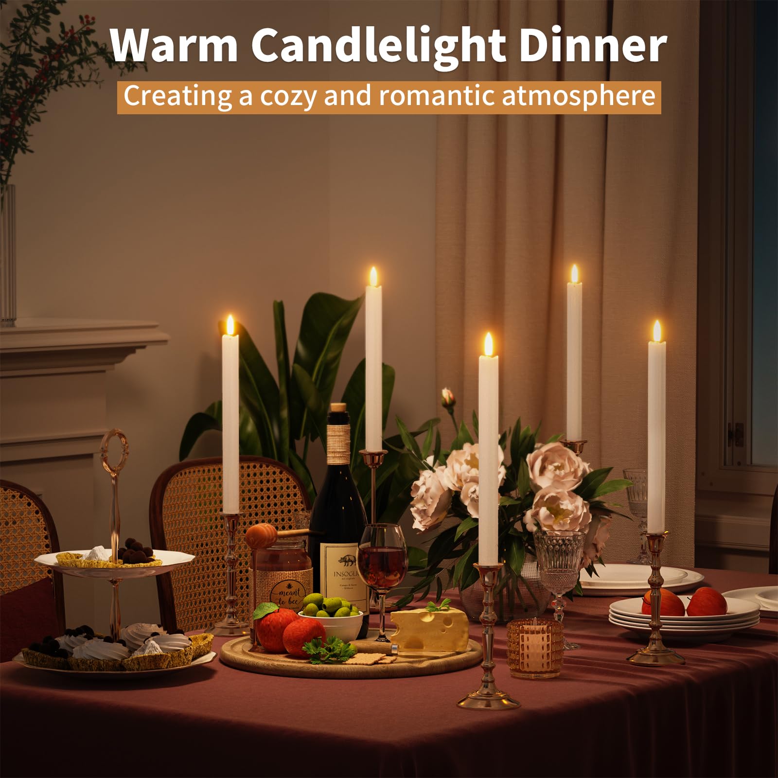 Buthy Rechargeable Flameless Taper Candles With Charging Station & Remote Timer 4Pcs Led Candlesticks Battery Operated Flickerin