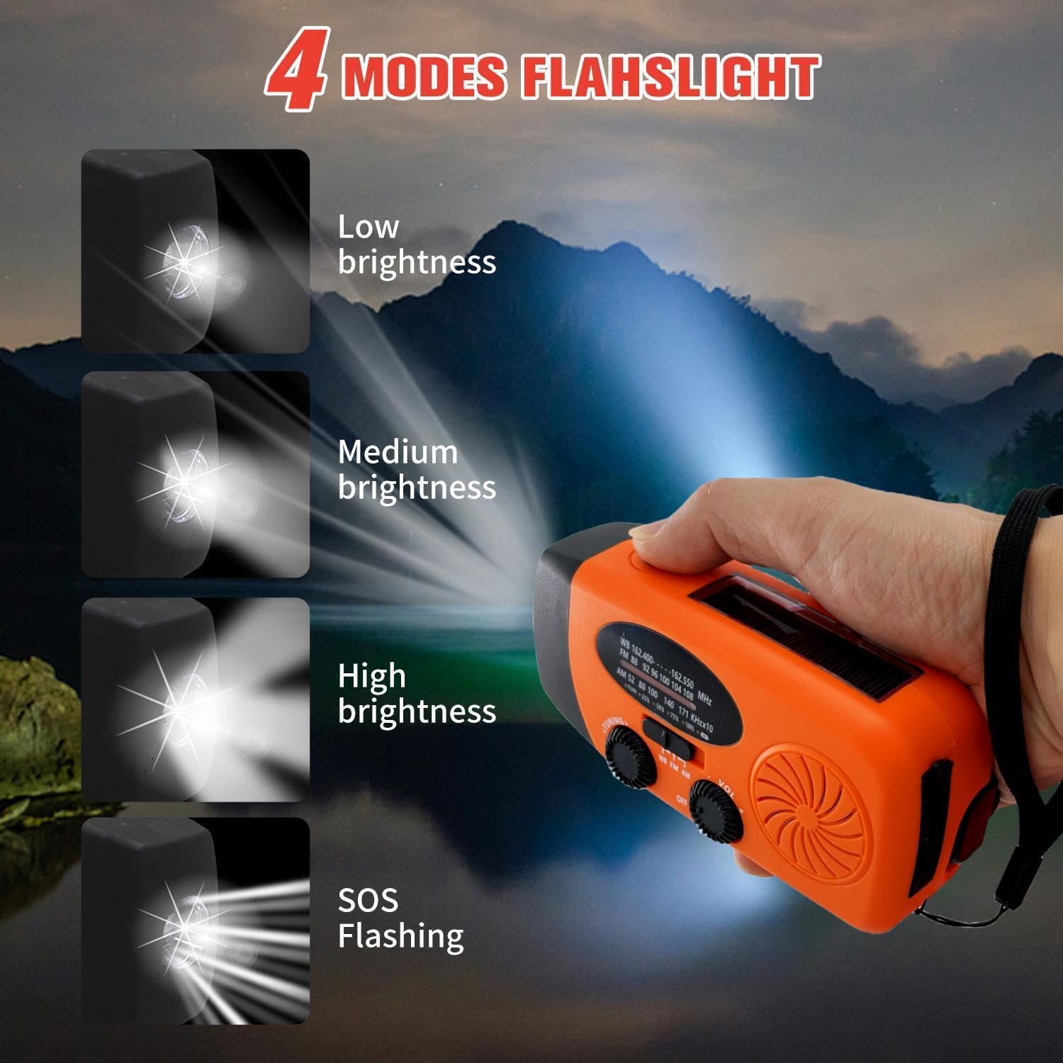 5000Mah Weather Emergency Radio, Portable Solar Am/Fm/Noaa Hand Crank Radio, Cell Phone Charger With Sos, 1W Led Flashlight, Hea