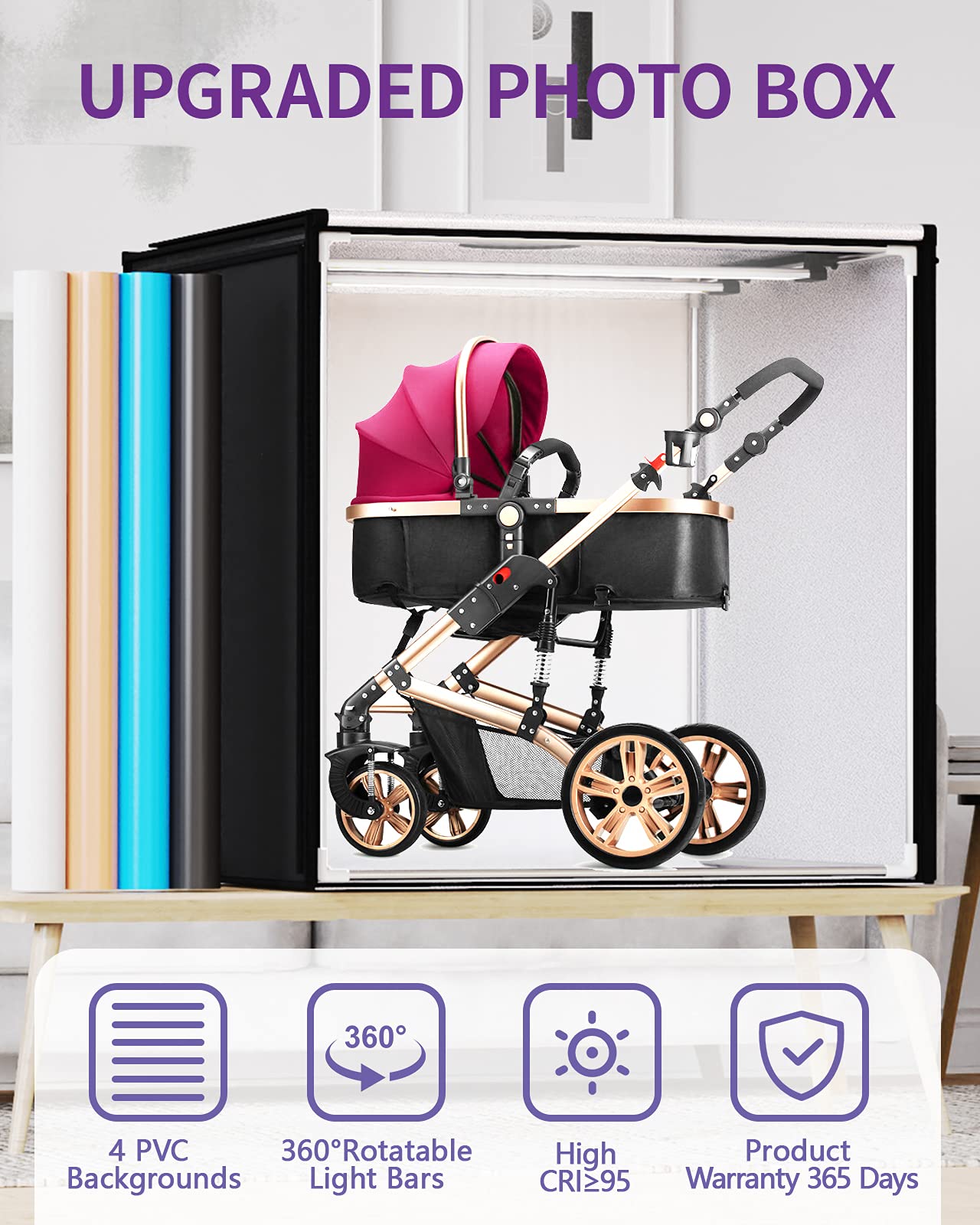 Photo Light Box, Samtian 100X100X100Cm Portable Folding Studio Box Professional Tabletop Photography Lighting Kit 4 Colors Backd