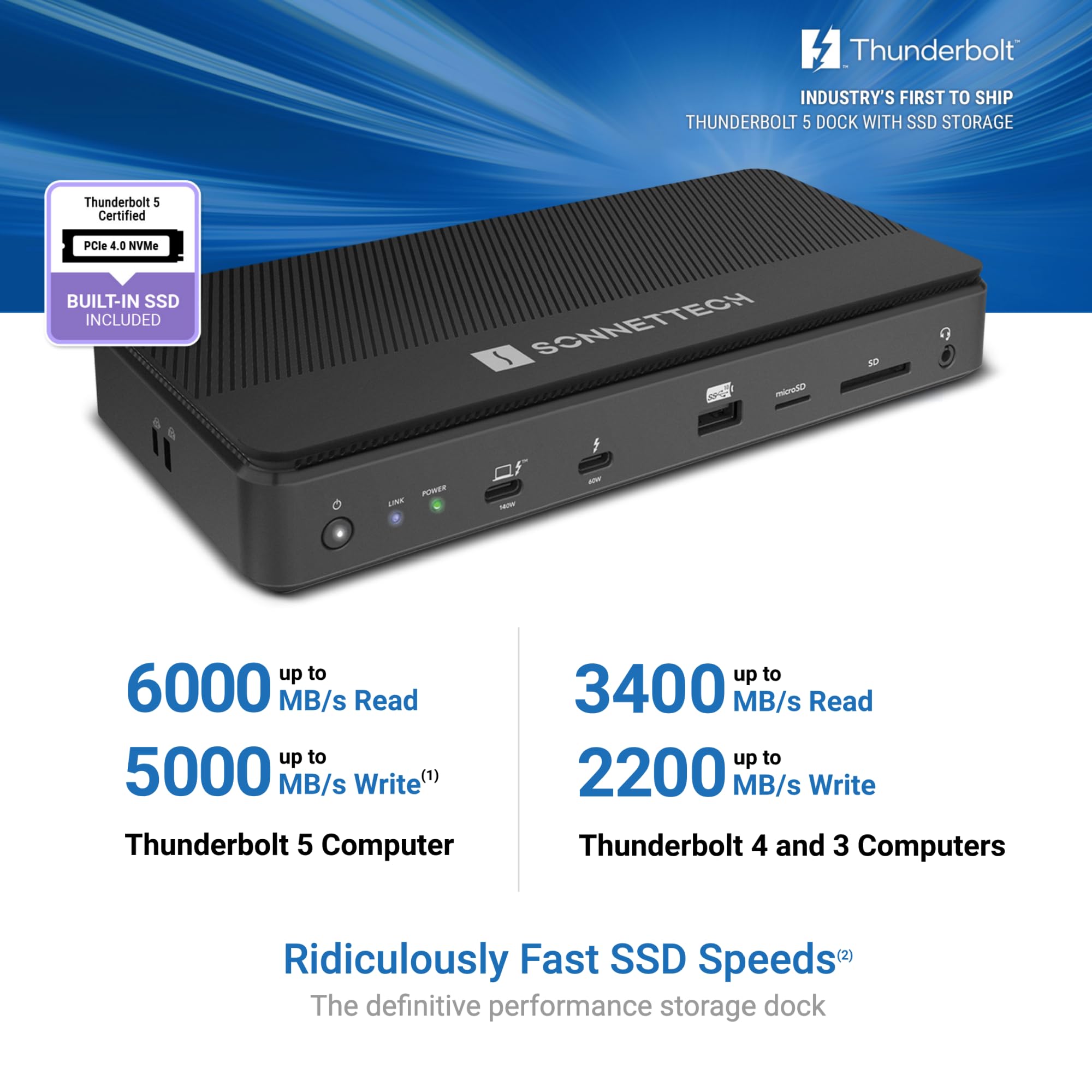Sonnet Echo 13 Thunderbolt 5 Ssd Dock - Integrated 6000Mb/S Nvme Storage, 4 Thunderbolt 5 Ports, 2.5Gb Ethernet, 8K Display - Ma