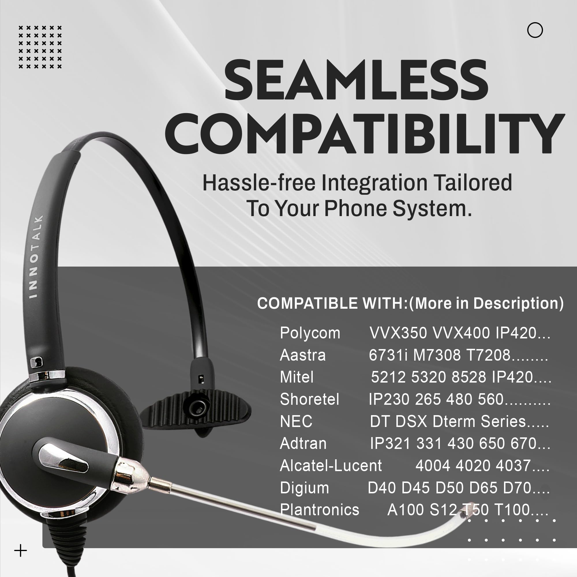 Innotalk   Rj9 Pro V Tube Mic Mono Office, Call Center Phone Headset & Quick Disconnect Pigtail Adapter, Headset For Polycom, Mi