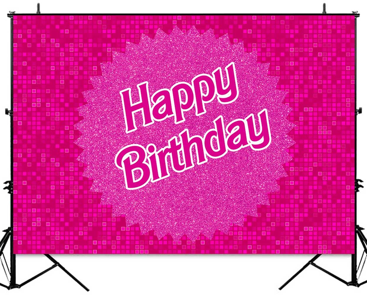 Sensfun Glitter Hot Pink Birthday Backdrop Princess Girl Birthday Party Decorations Shinning Square Squins Wall Photography Back